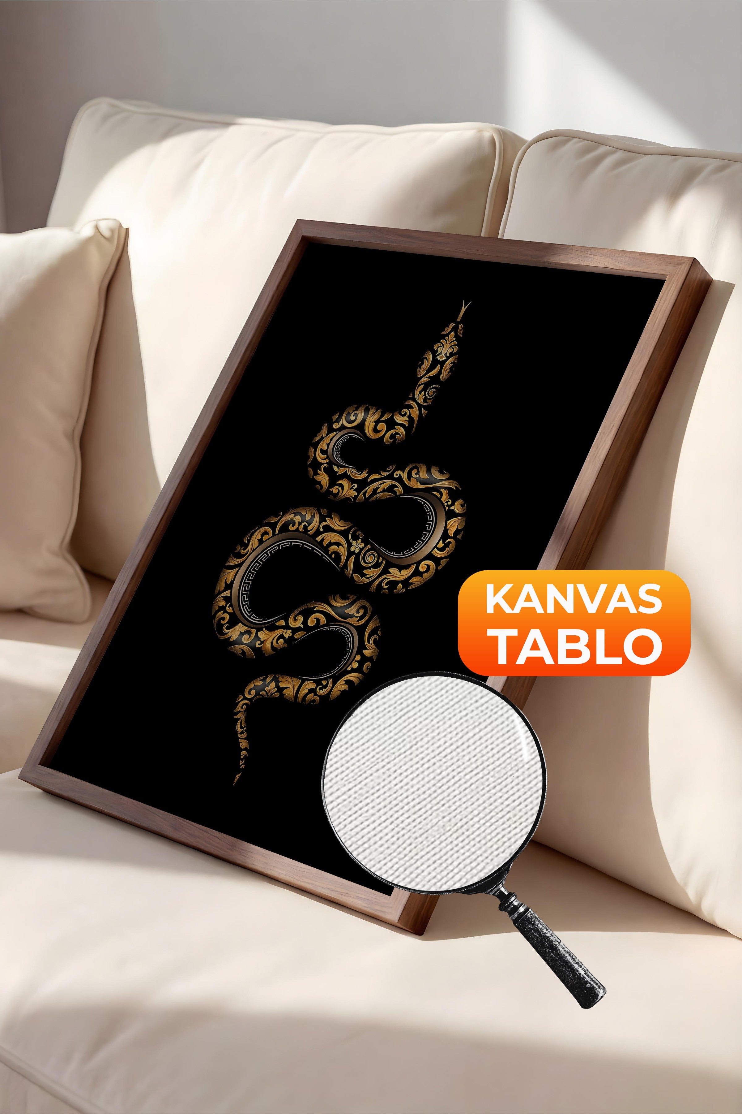 Duvar Tablosu, Lüks Kahverengi Çerçeveli Kanvas Tablo, Ritüel Serisi, Yılan Tablo, NO:115263