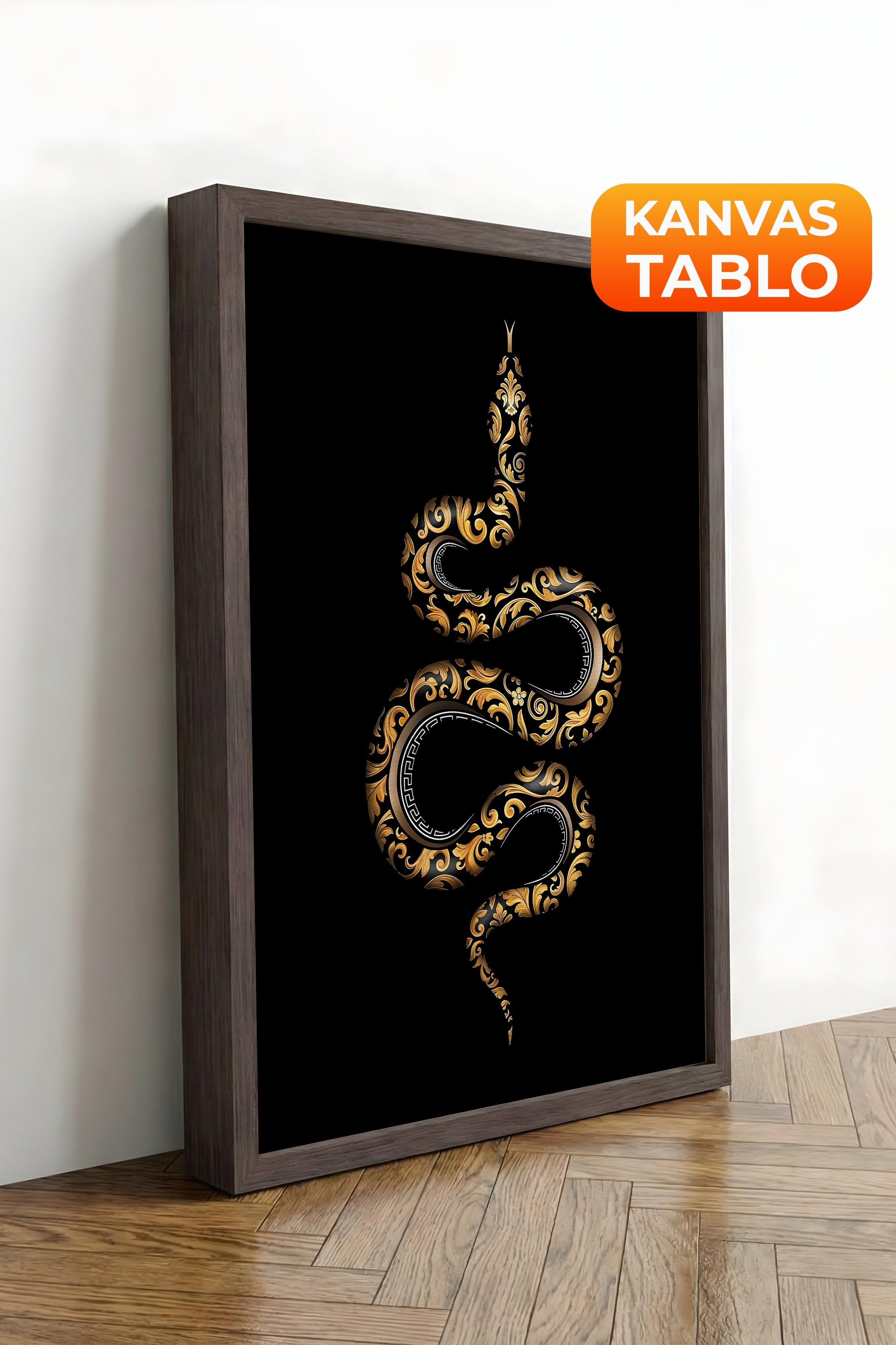 Duvar Tablosu, Lüks Kahverengi Çerçeveli Kanvas Tablo, Ritüel Serisi, Yılan Tablo, NO:115263