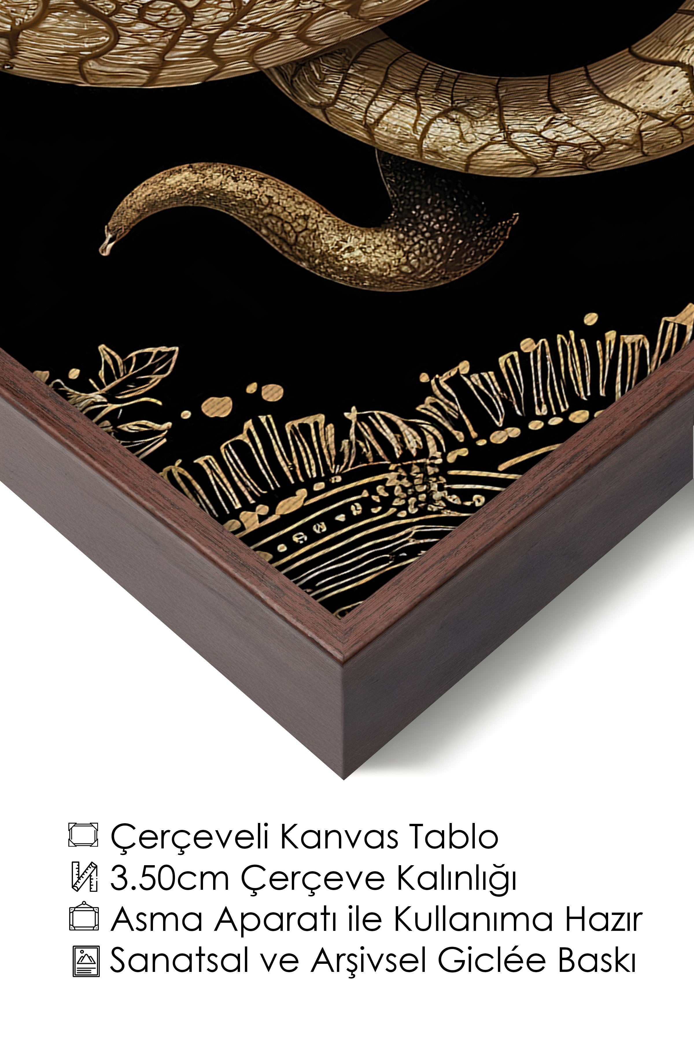 Duvar Tablosu, Lüks Kahverengi Çerçeveli Kanvas Tablo, Ritüel Serisi, Yılan Tablo, NO:115271