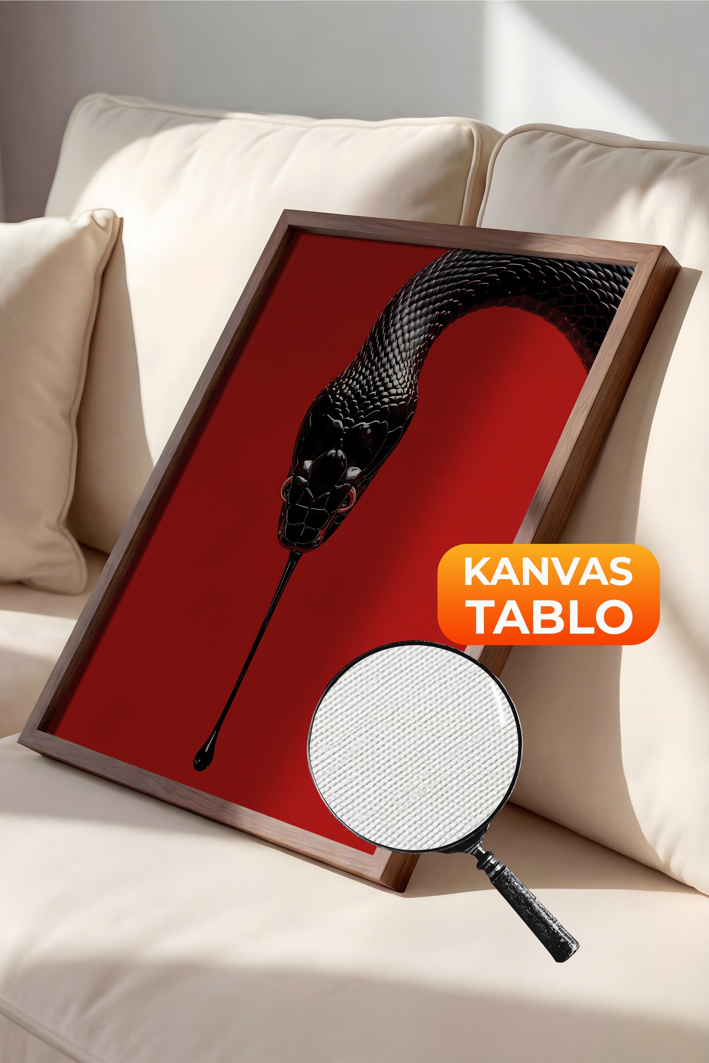 Duvar Tablosu, Lüks Kahverengi Çerçeveli Kanvas Tablo, Ritüel Serisi, Yılan Tablo, NO:115276