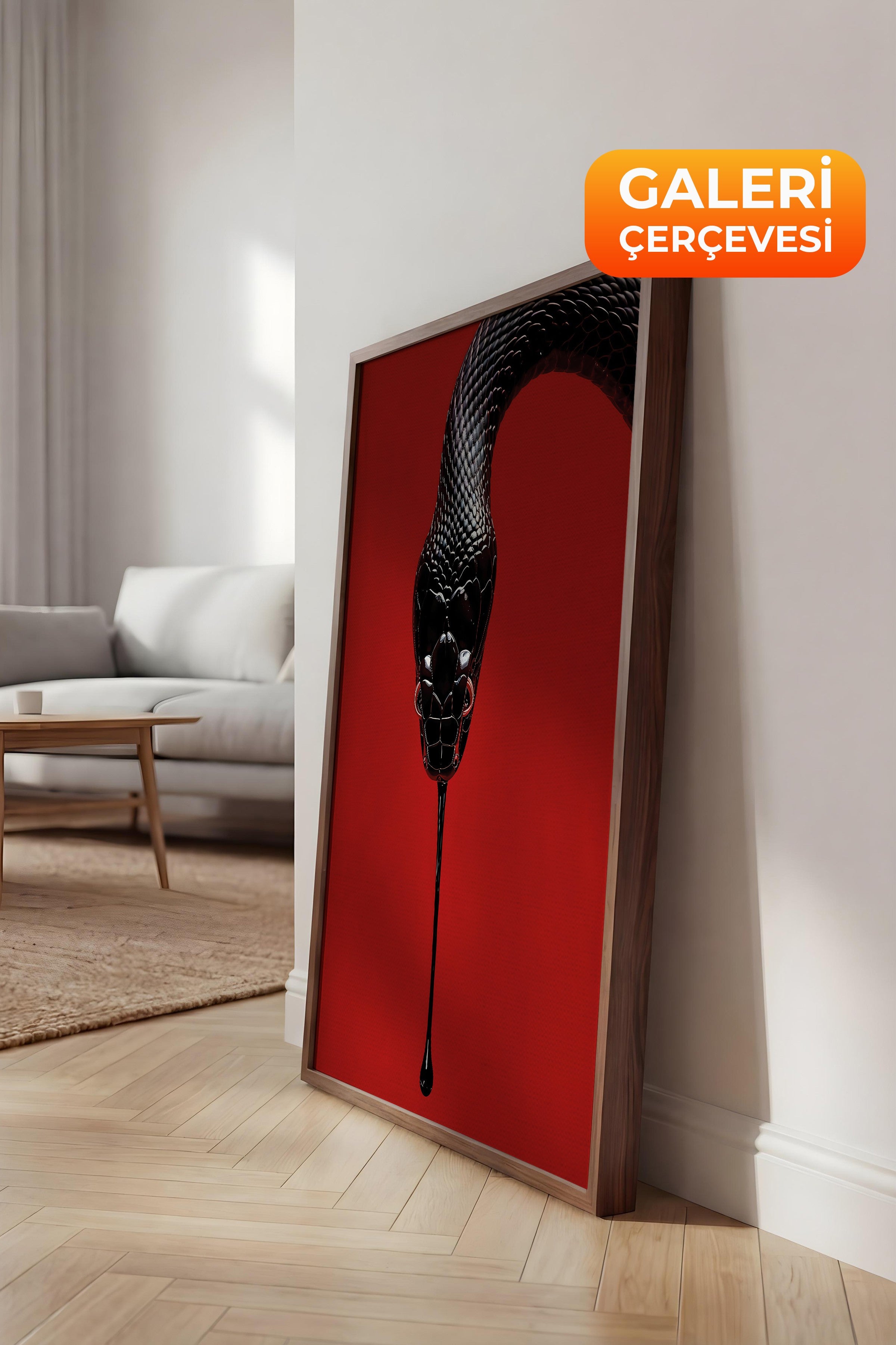 Duvar Tablosu, Lüks Kahverengi Çerçeveli Kanvas Tablo, Ritüel Serisi, Yılan Tablo, NO:115276