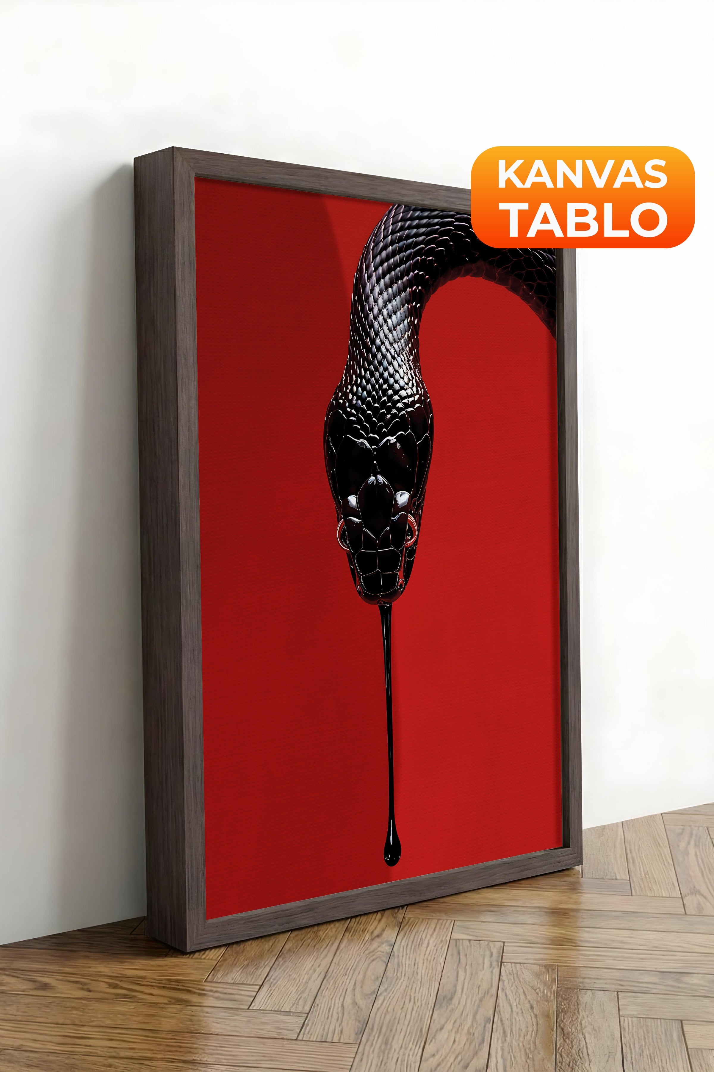 Duvar Tablosu, Lüks Kahverengi Çerçeveli Kanvas Tablo, Ritüel Serisi, Yılan Tablo, NO:115276