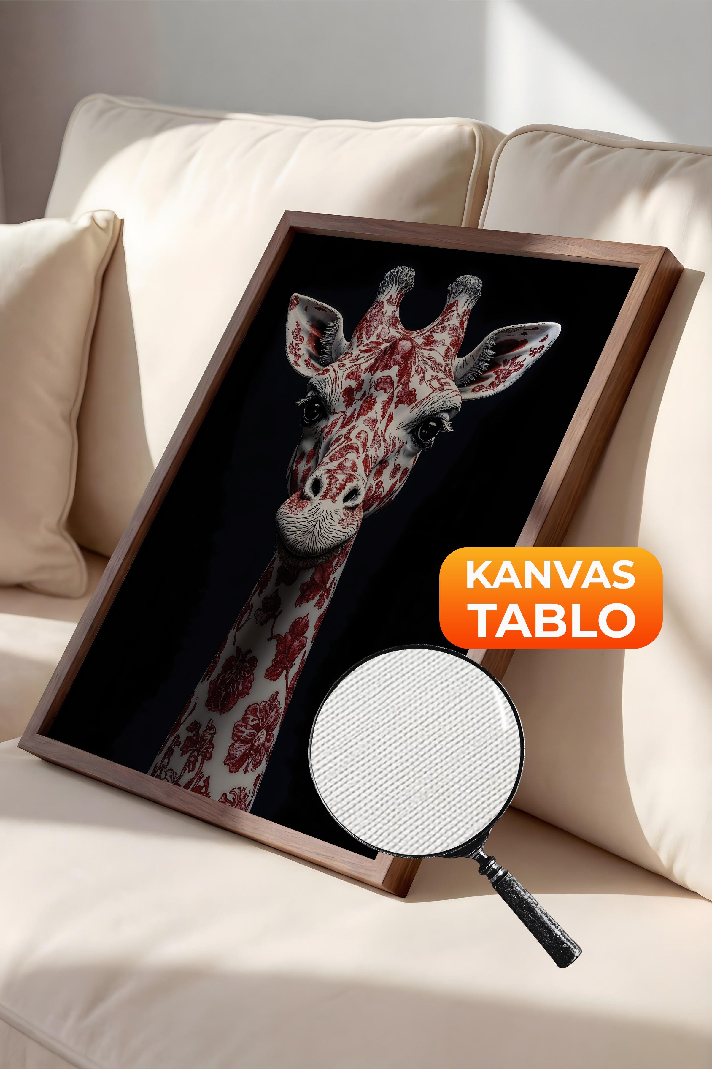 Duvar Tablosu, Lüks Kahverengi Çerçeveli Kanvas Tablo, Ritüel Serisi, Zürafa Tablo, NO:115258