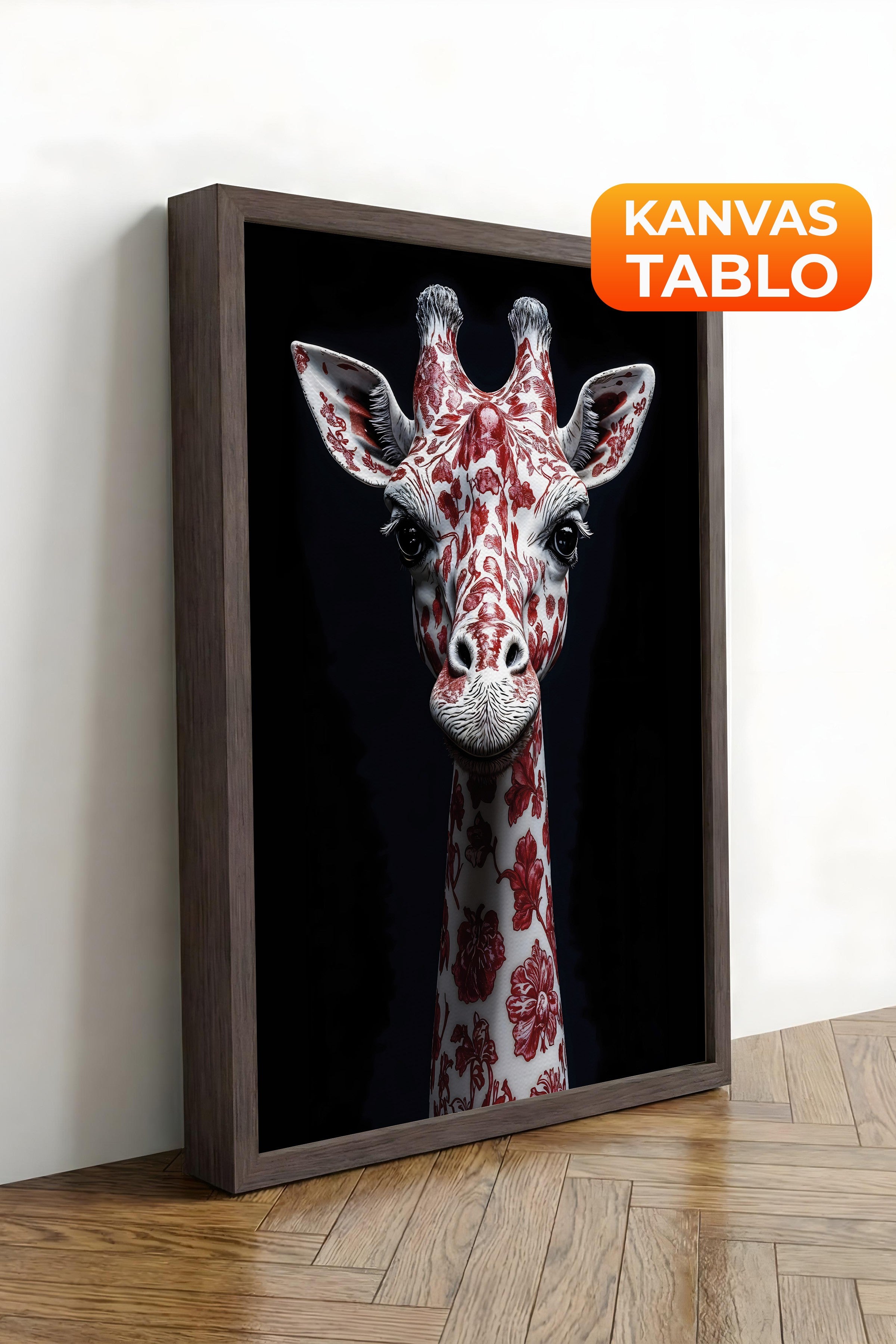 Duvar Tablosu, Lüks Kahverengi Çerçeveli Kanvas Tablo, Ritüel Serisi, Zürafa Tablo, NO:115258