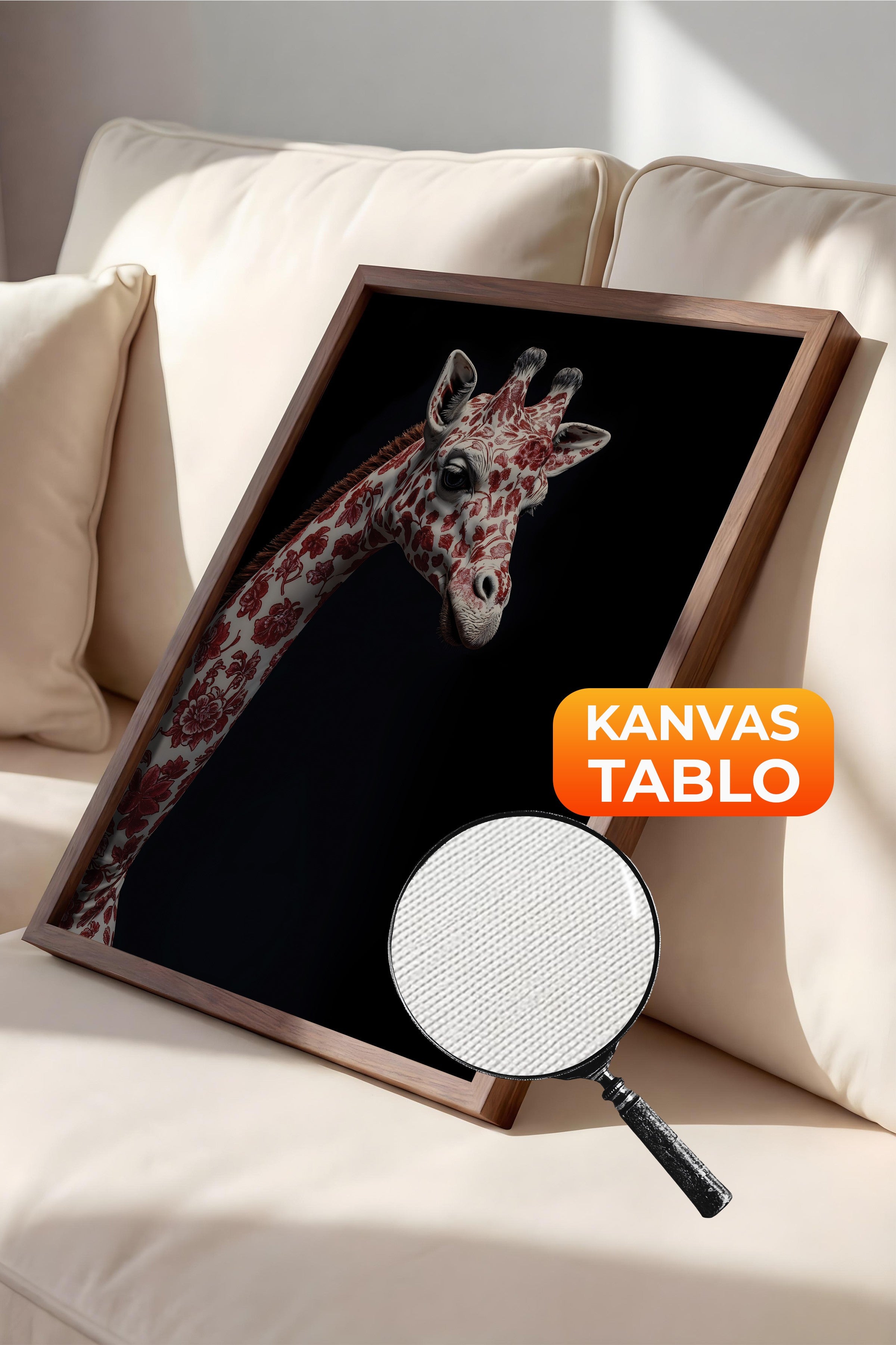 Duvar Tablosu, Lüks Kahverengi Çerçeveli Kanvas Tablo, Ritüel Serisi, Zürafa Tablo, NO:115260