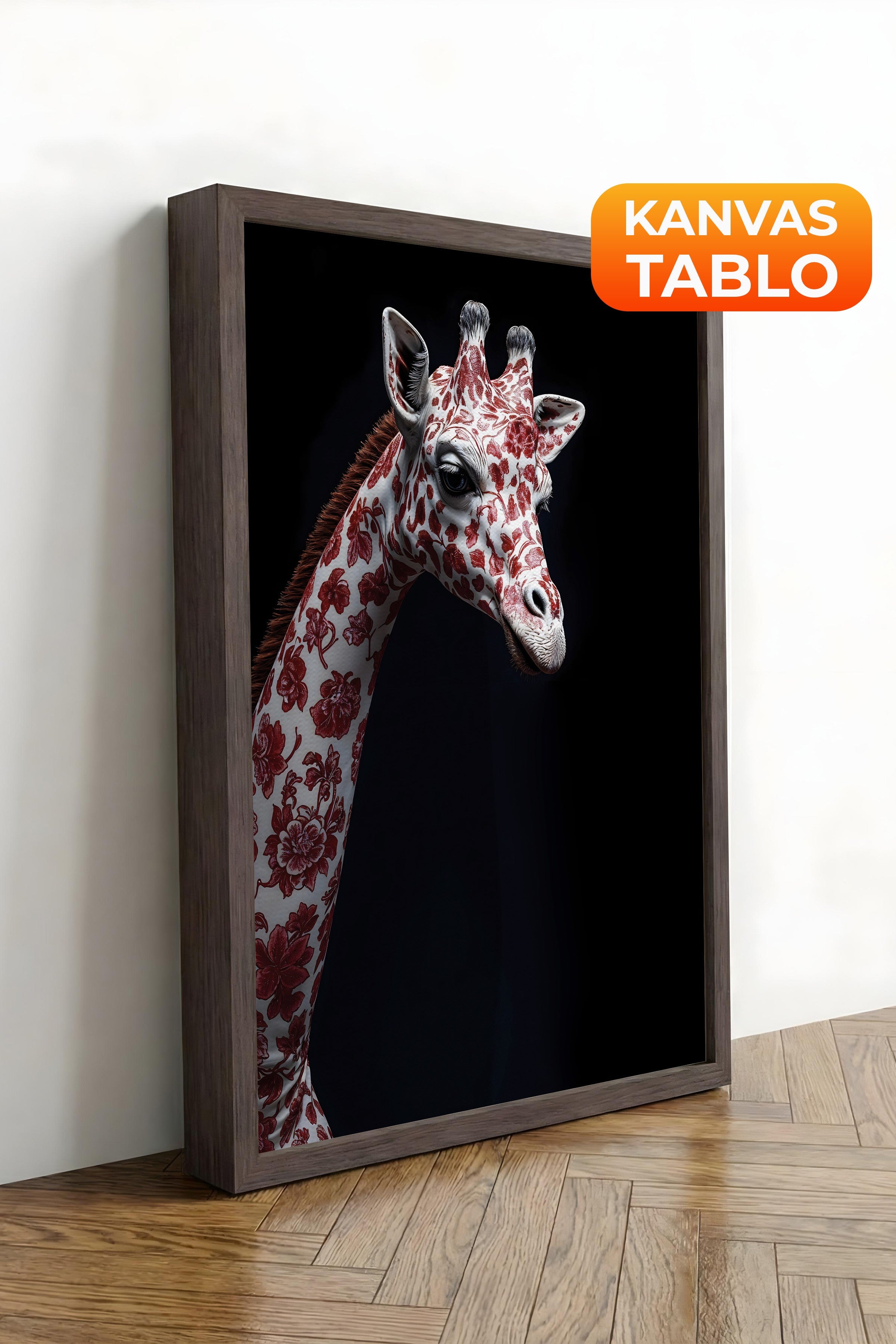 Duvar Tablosu, Lüks Kahverengi Çerçeveli Kanvas Tablo, Ritüel Serisi, Zürafa Tablo, NO:115260