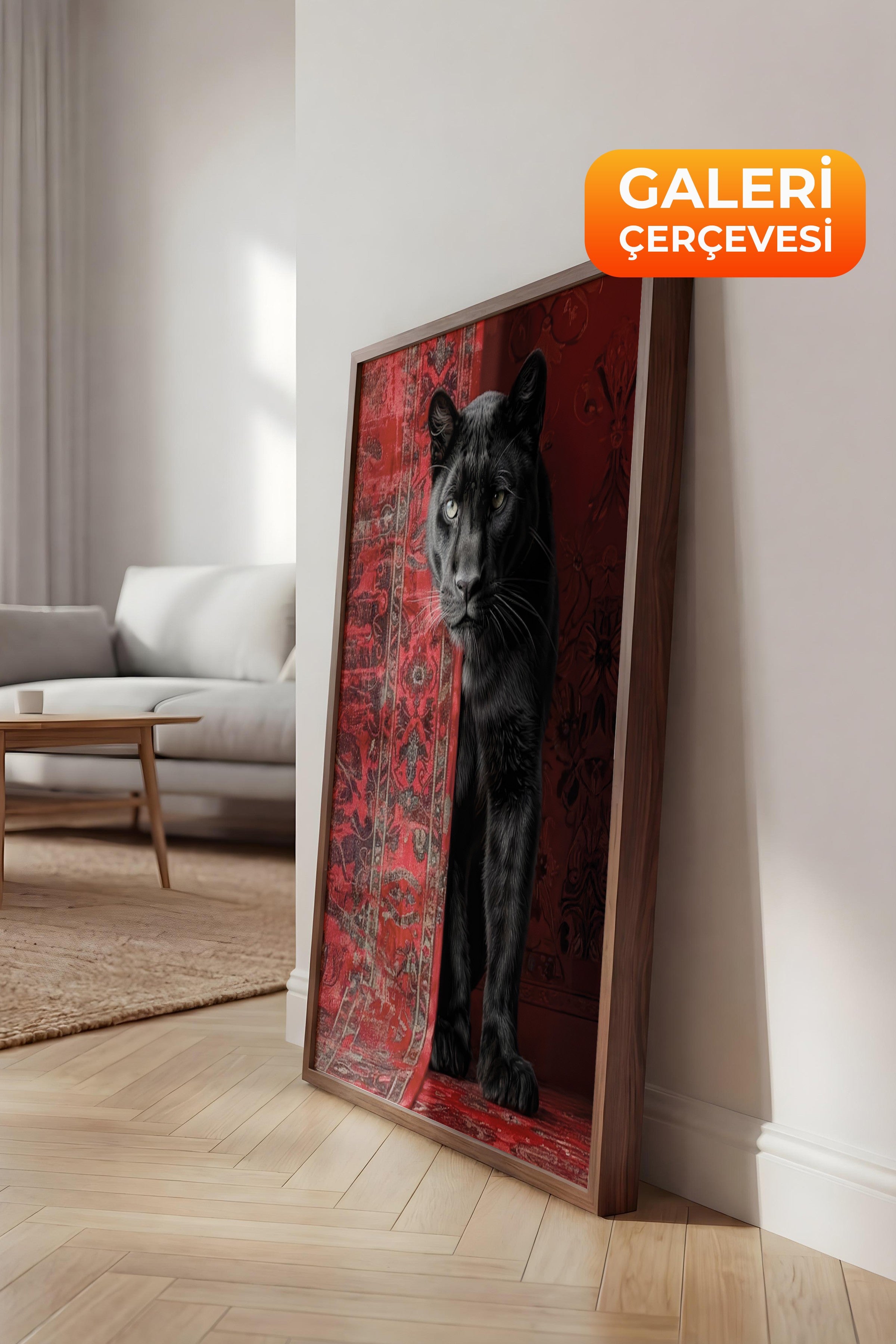Duvar Tablosu, Lüks Kahverengi Çerçeveli Tablo ve Poster, Ritüel Serisi, Leopar Tablo, NO:115238