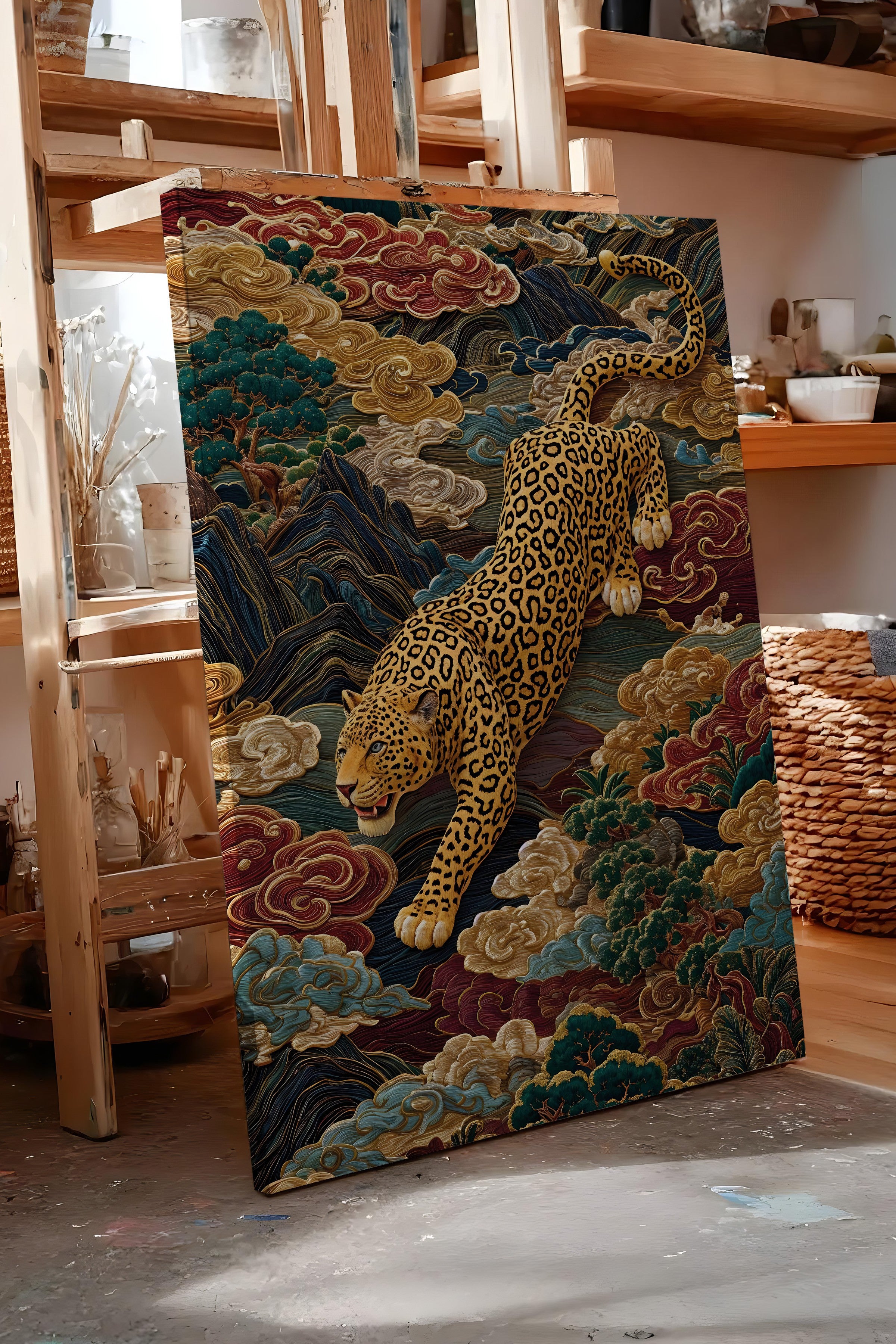 Duvar Tablosu, Lüks Kanvas Tablo, Ritüel Serisi, Leopar Tablo, NO:115247