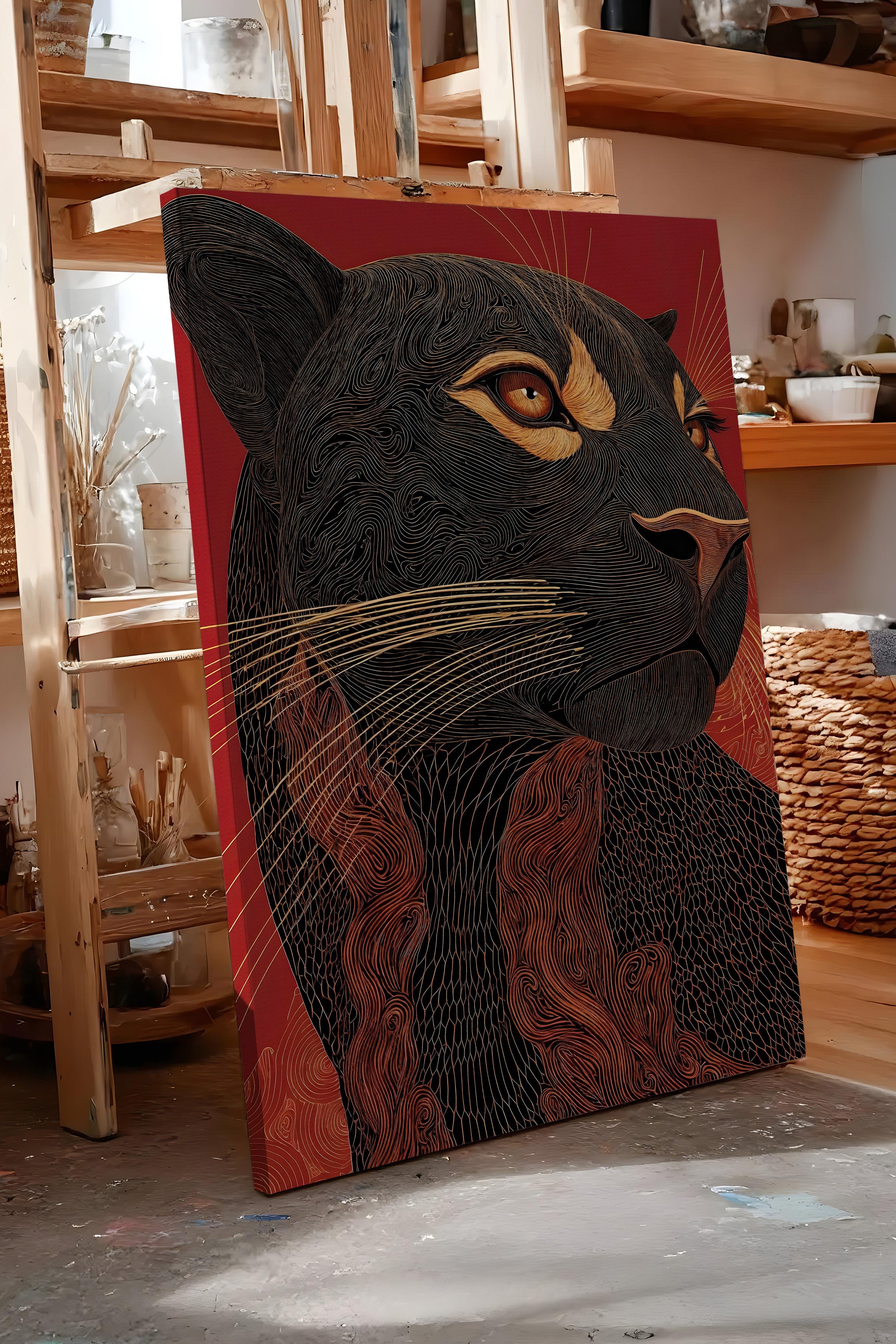 Duvar Tablosu, Lüks Kanvas Tablo, Ritüel Serisi, Leopar Tablo, NO:115267