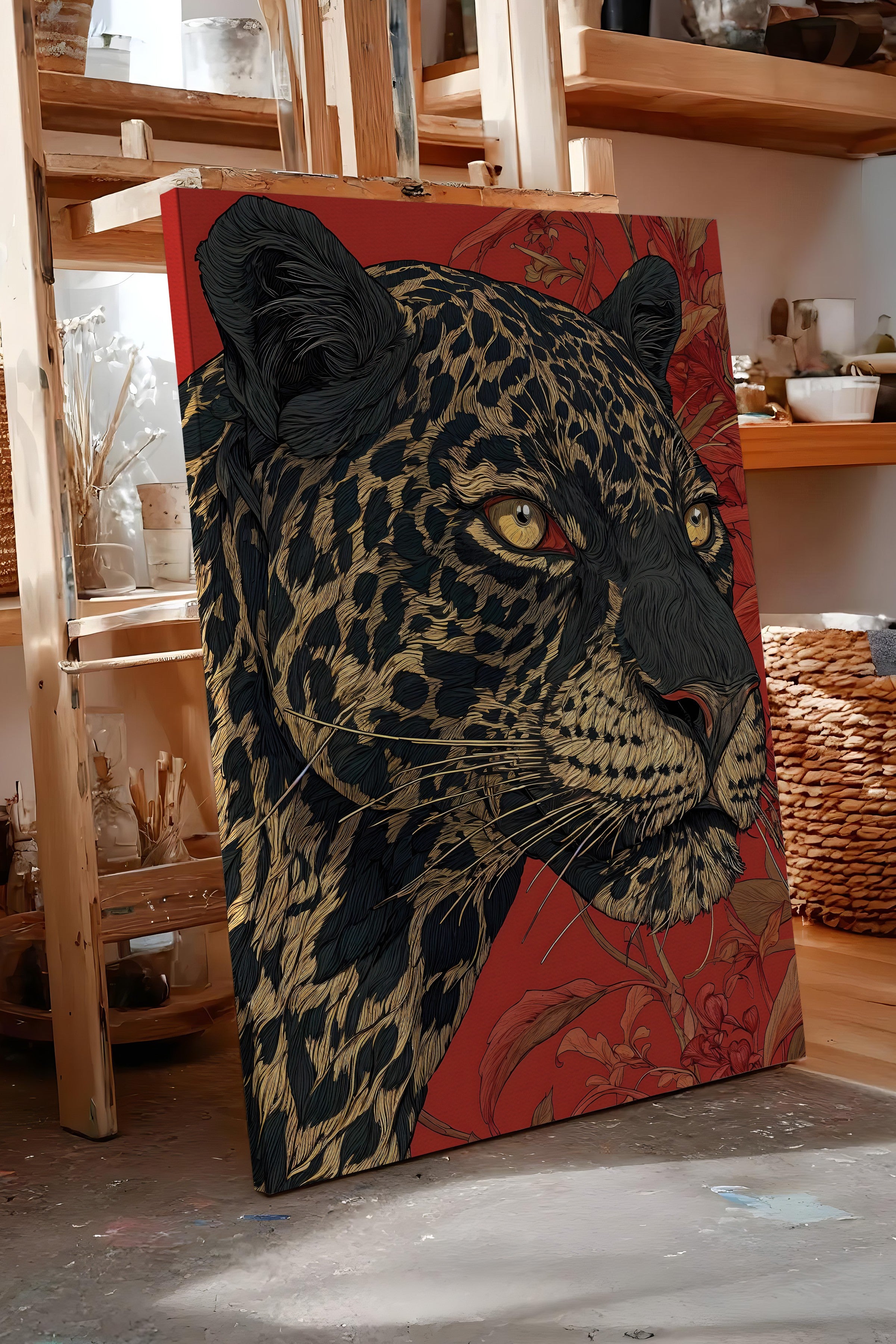 Duvar Tablosu, Lüks Kanvas Tablo, Ritüel Serisi, Leopar Tablo, NO:115268