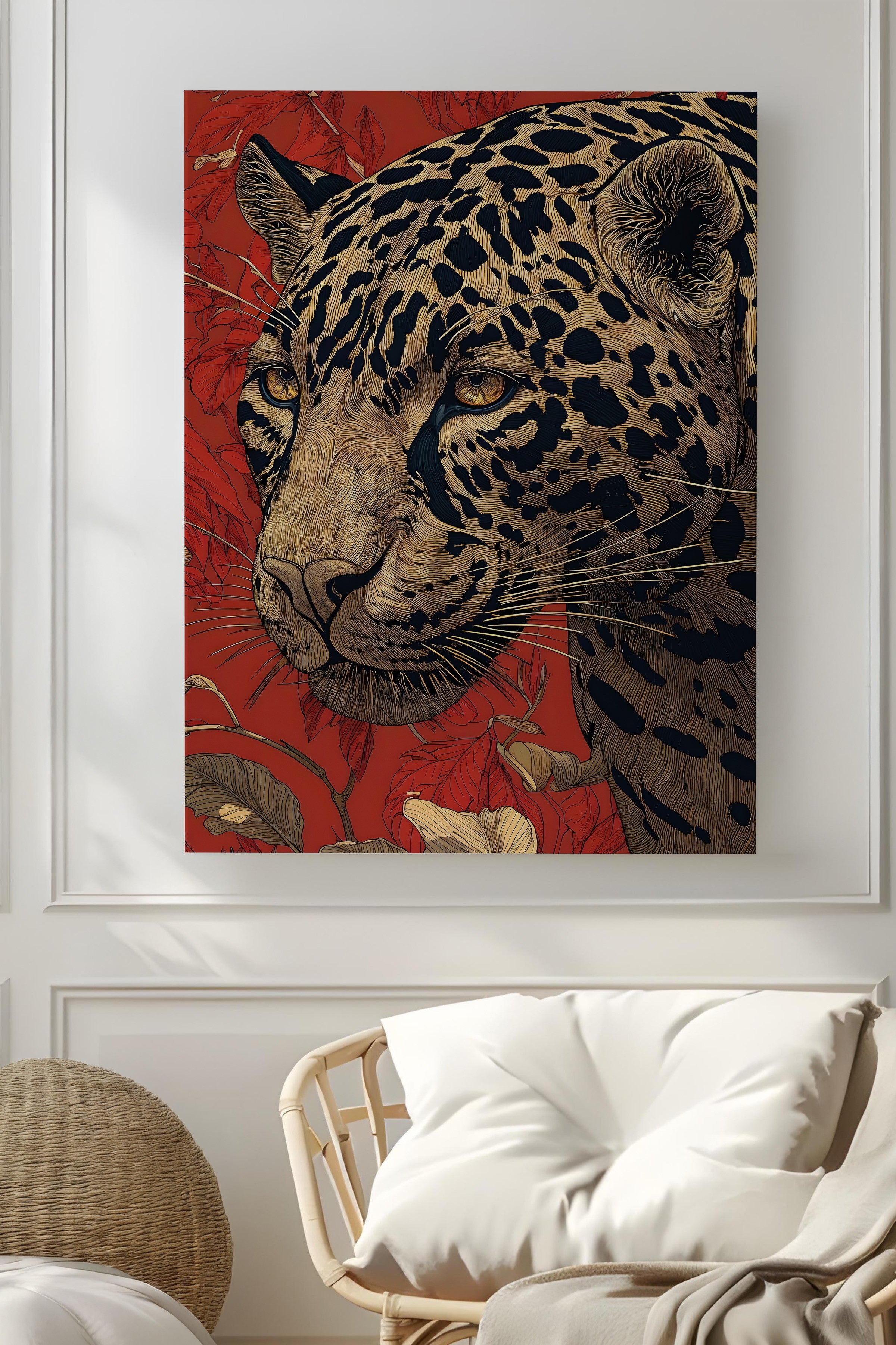 Duvar Tablosu, Lüks Kanvas Tablo, Ritüel Serisi, Leopar Tablo, NO:115273