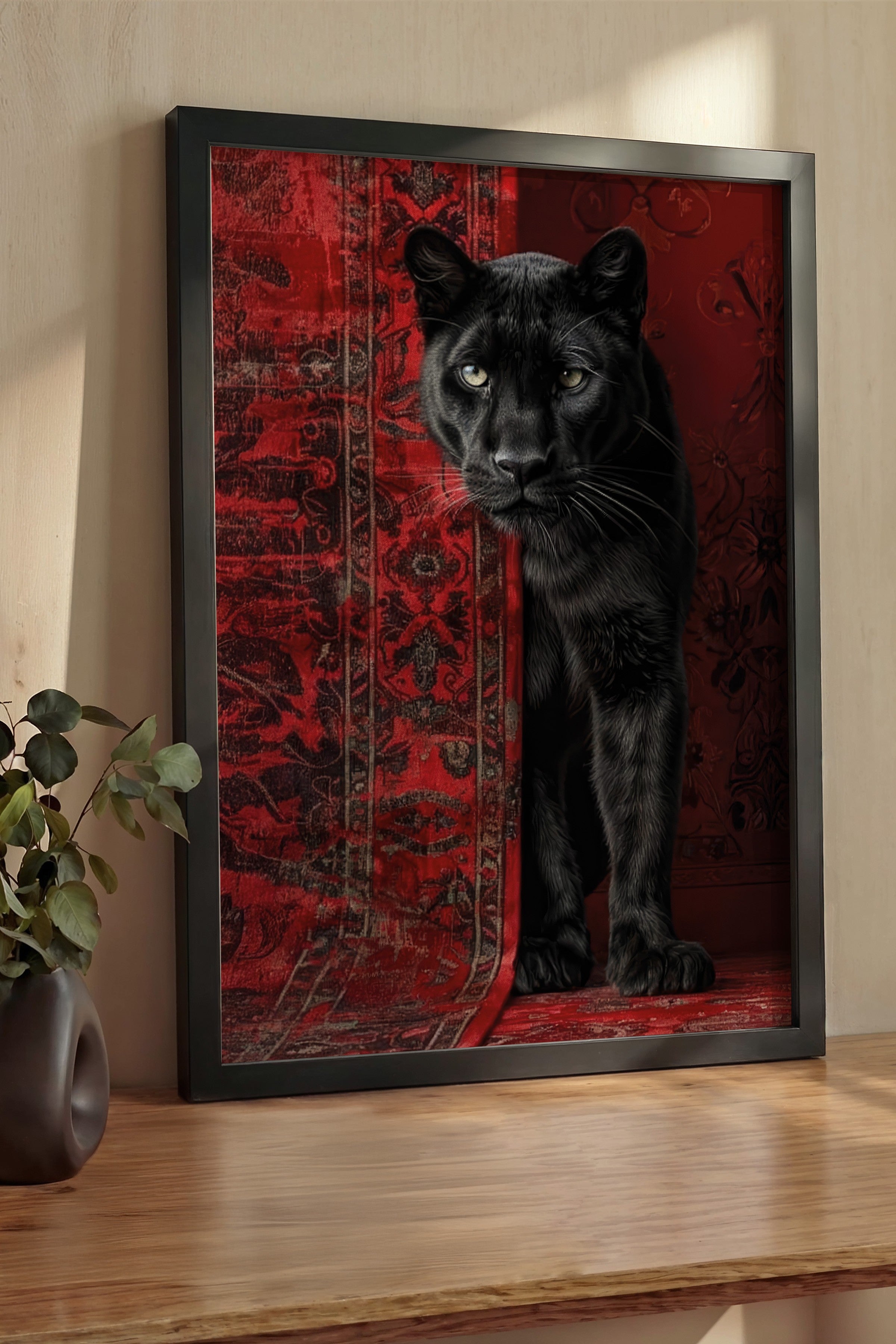 Duvar Tablosu, Lüks Siyah Çerçeveli Tablo ve Poster, Ritüel Serisi, Leopar Tablo, NO:115238