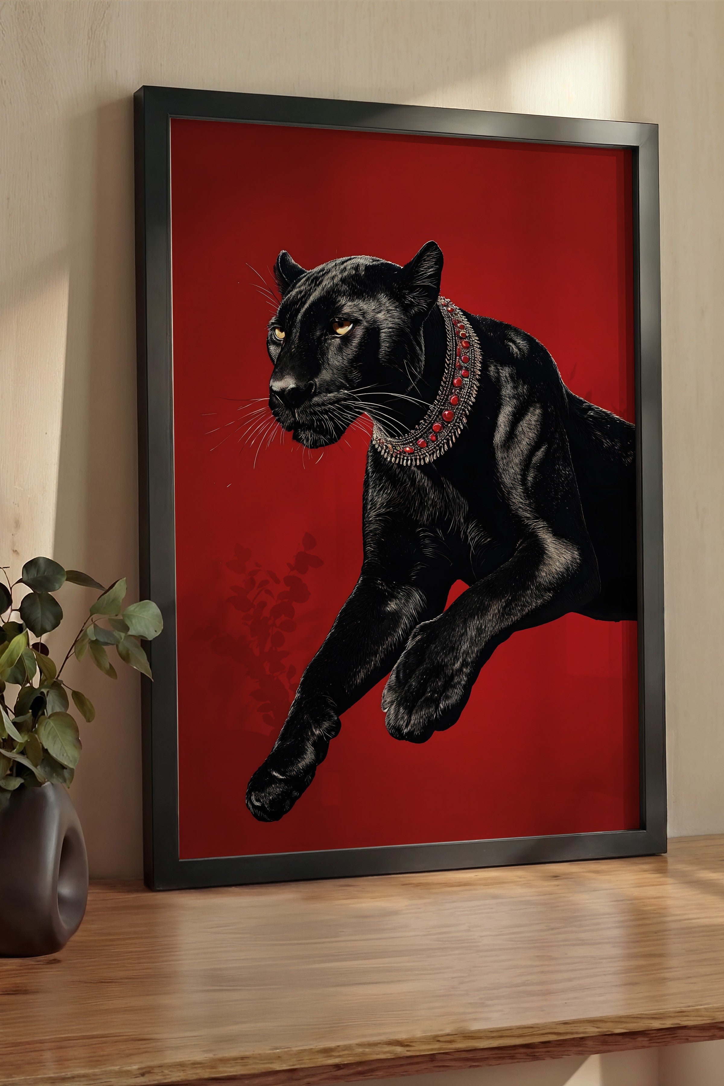 Duvar Tablosu, Lüks Siyah Çerçeveli Tablo ve Poster, Ritüel Serisi, Leopar Tablo, NO:115261