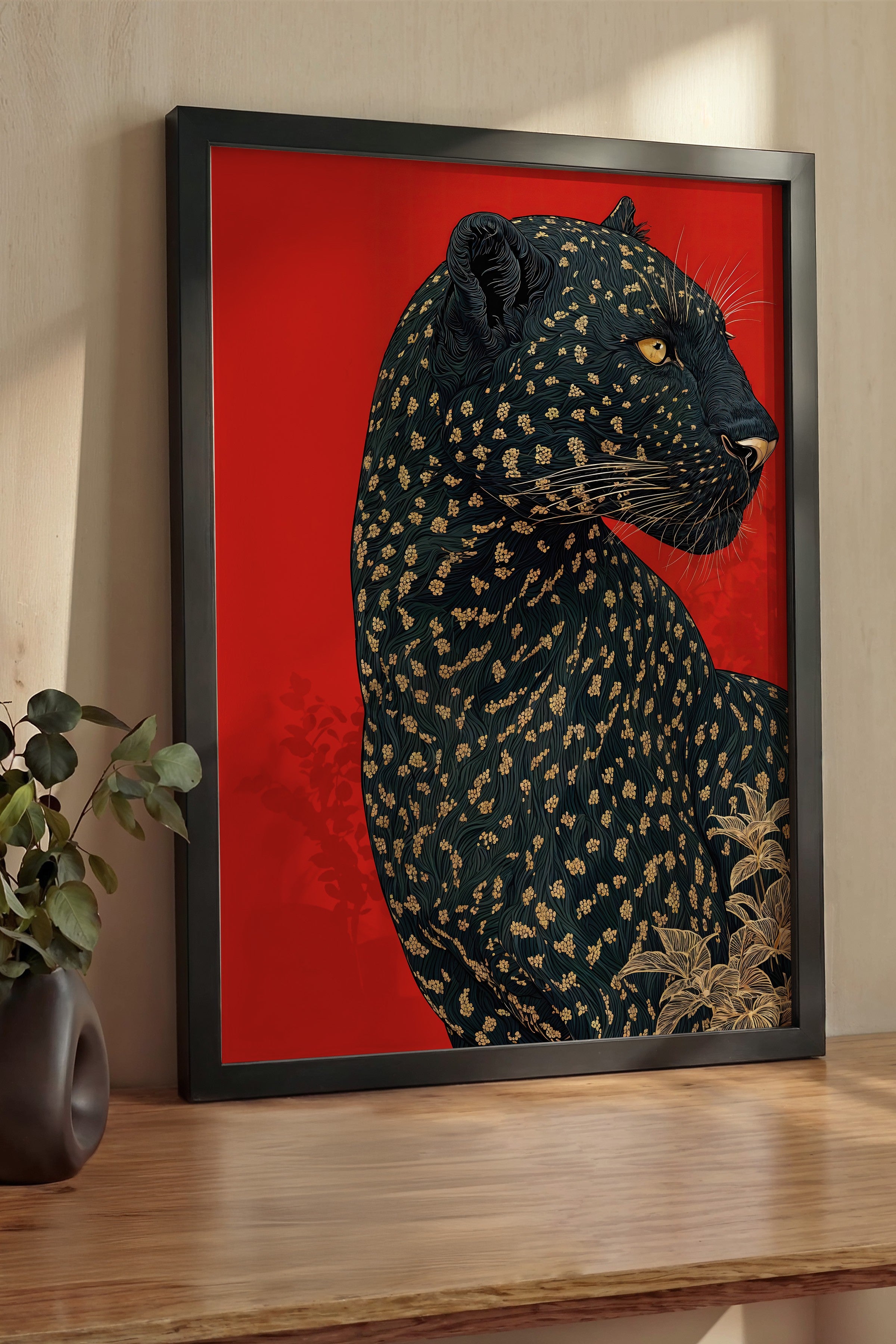 Duvar Tablosu, Lüks Siyah Çerçeveli Tablo ve Poster, Ritüel Serisi, Leopar Tablo, NO:115272