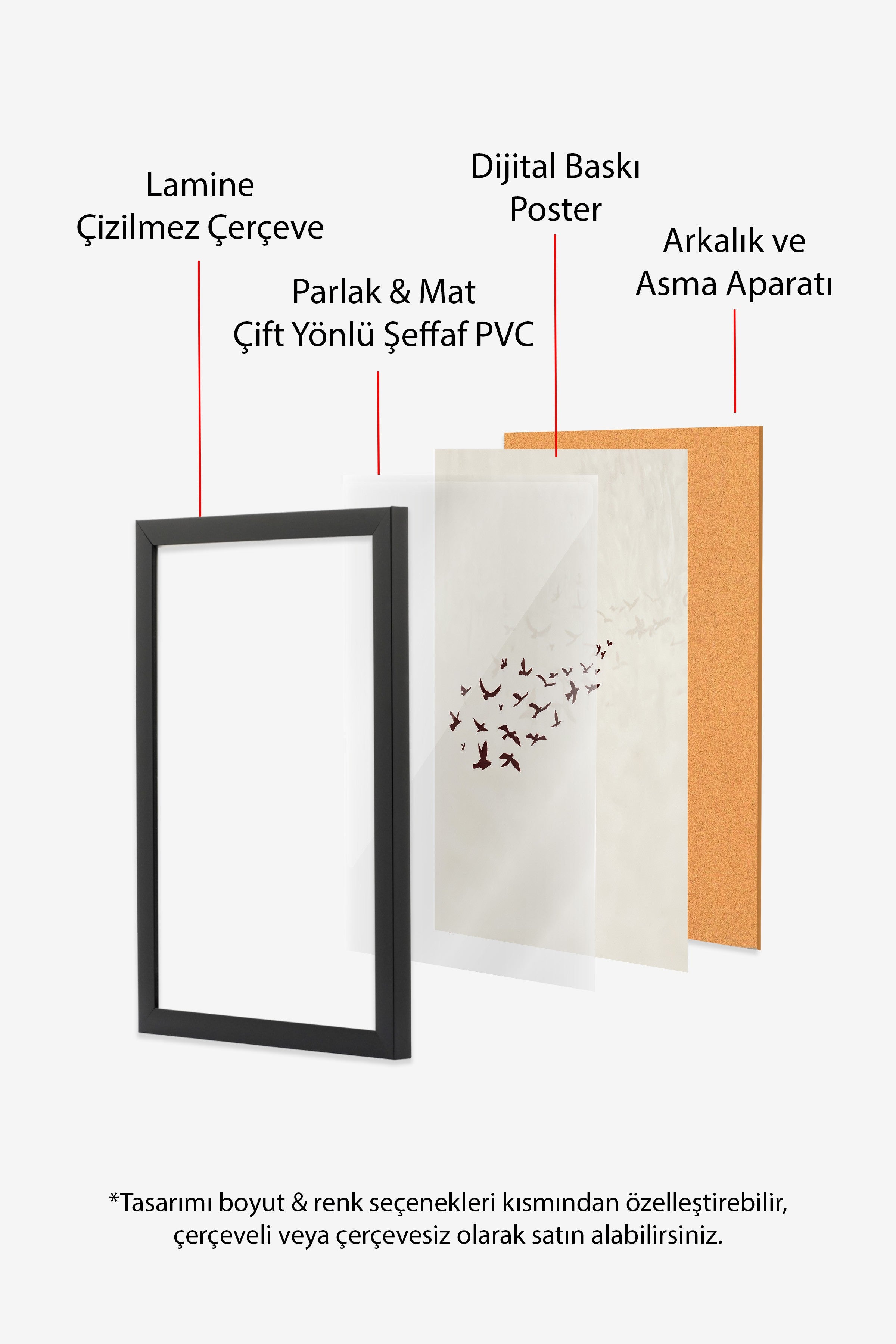 Duvar Tablosu, Siyah Çerçeveli Tablo ve Poster, Ritüel Serisi, Kuş Tablo, NO:115204