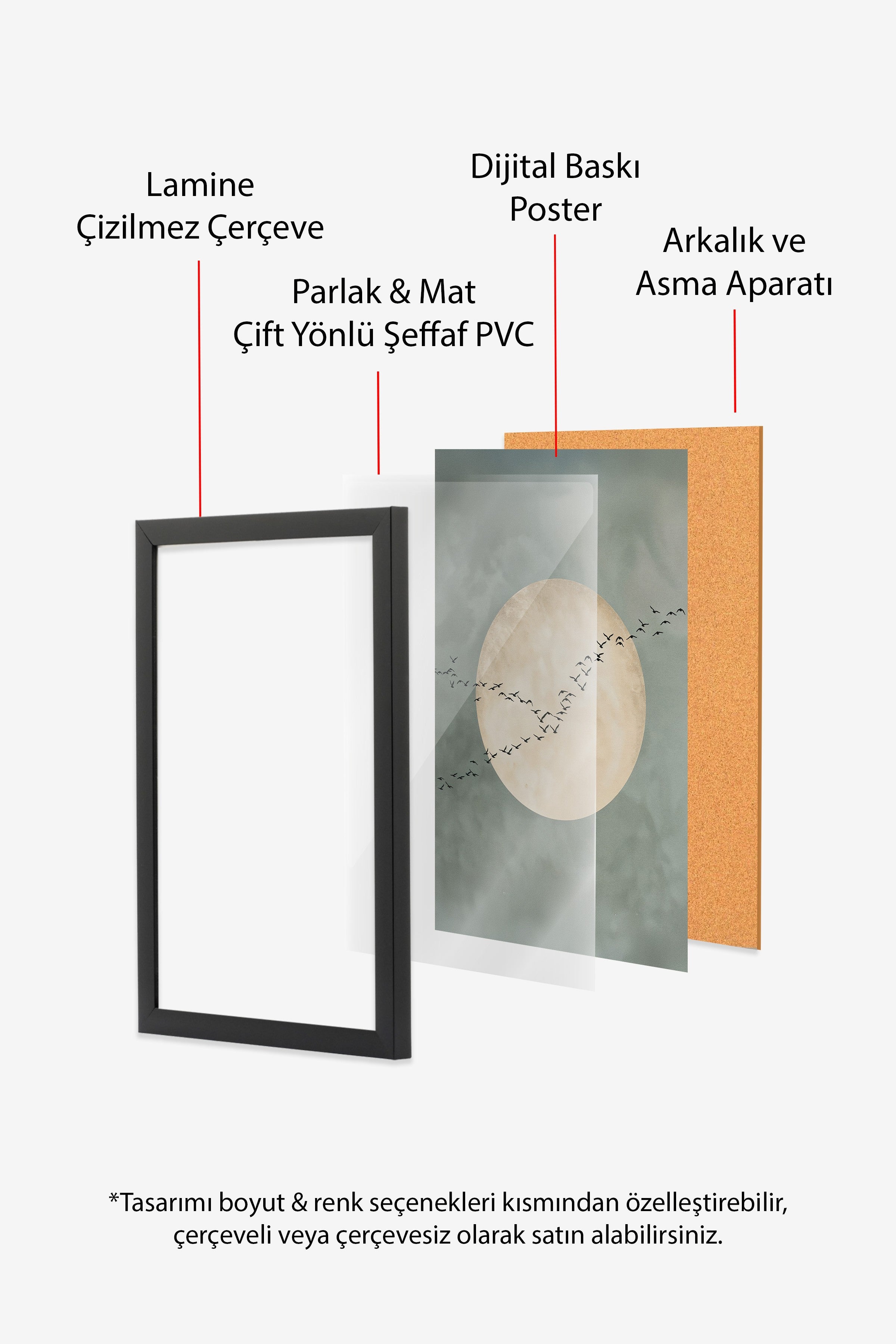 Duvar Tablosu, Siyah Çerçeveli Tablo ve Poster, Ritüel Serisi, Kuş Tablo, NO:115213