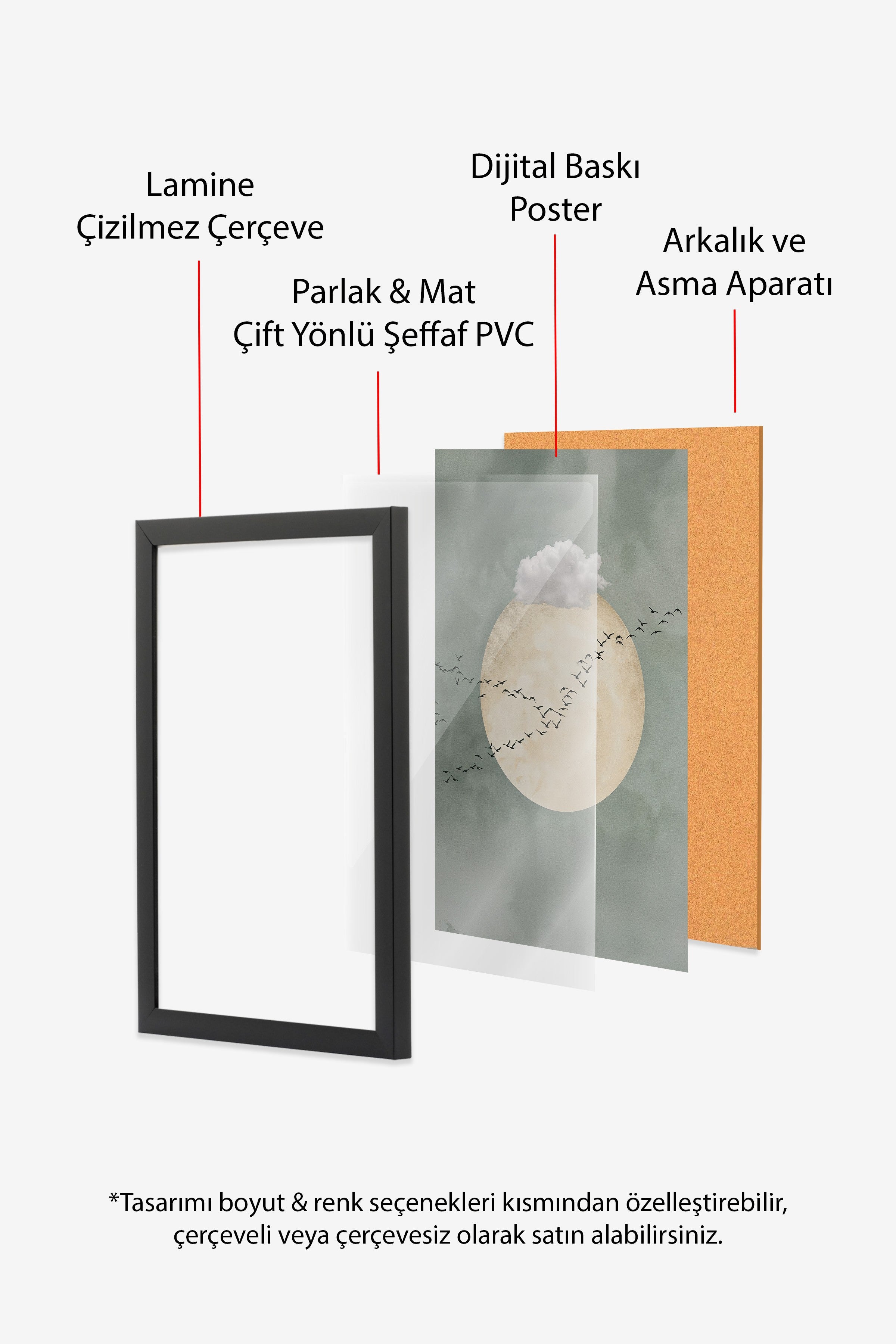 Duvar Tablosu, Siyah Çerçeveli Tablo ve Poster, Ritüel Serisi, Kuş Tablo, NO:115221