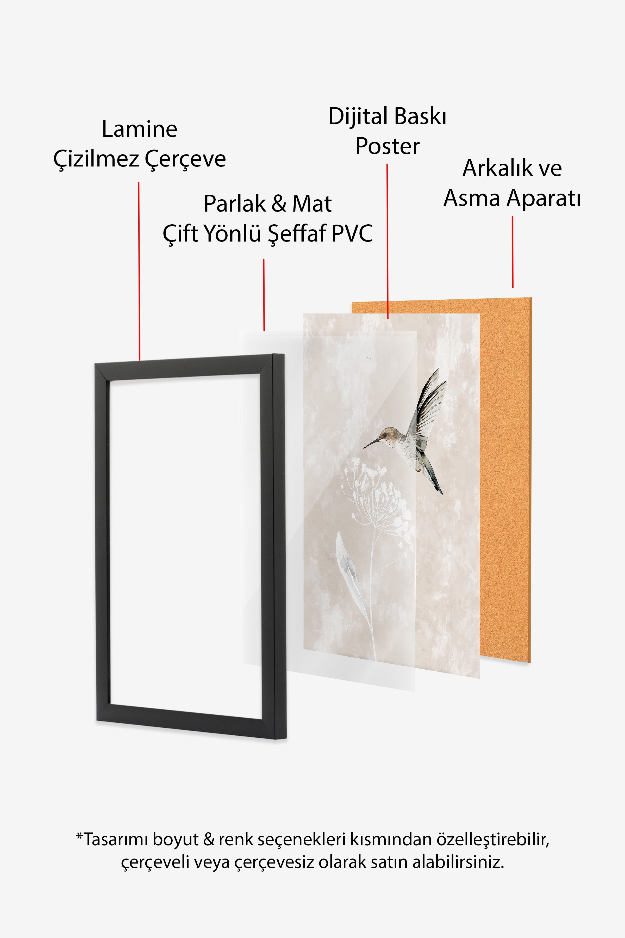 Duvar Tablosu, Siyah Çerçeveli Tablo ve Poster, Ritüel Serisi, Kuş Tablo, NO:115241