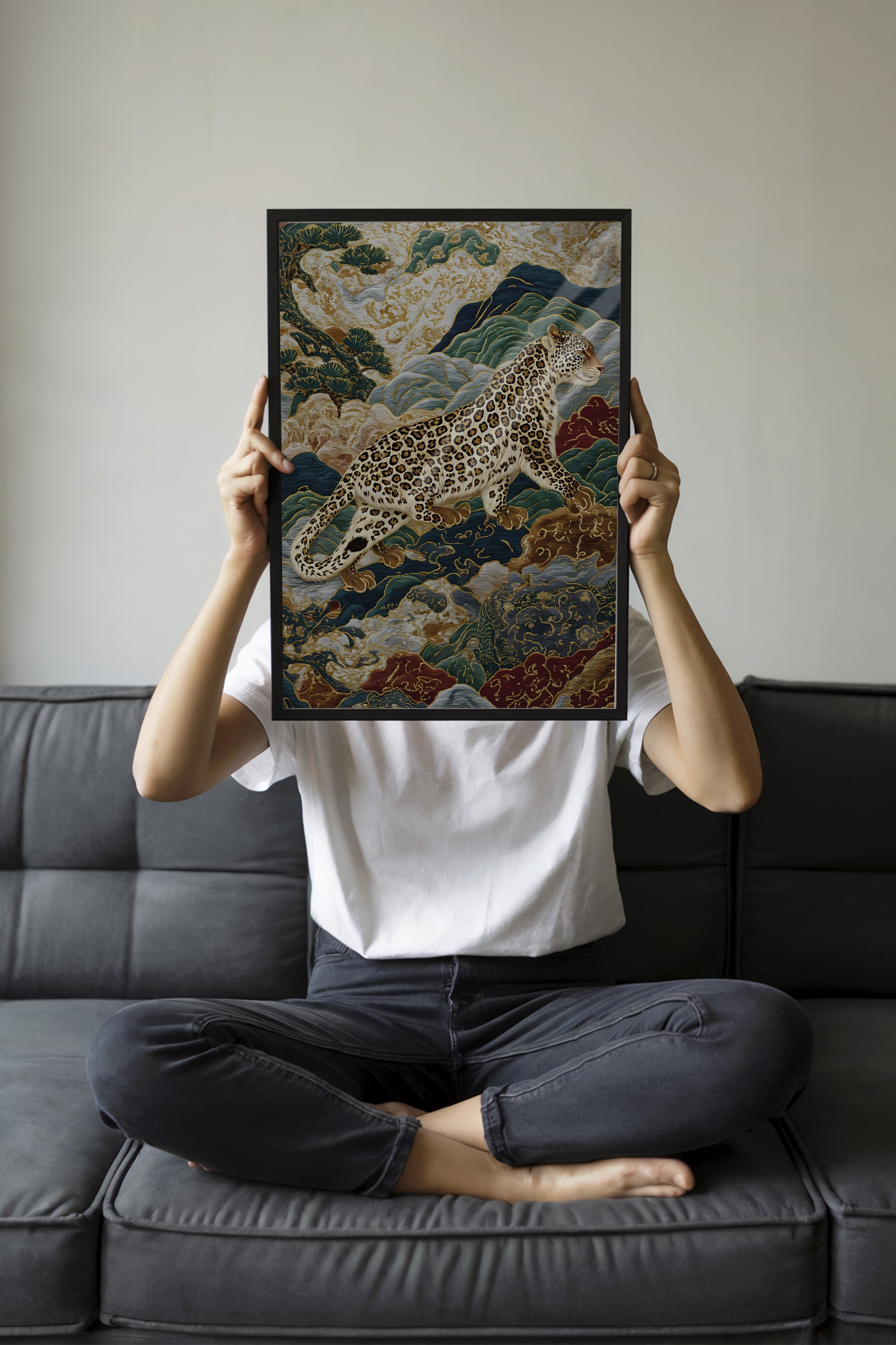 Duvar Tablosu, Siyah Çerçeveli Tablo ve Poster, Ritüel Serisi, Leopar Tablo, NO:115250