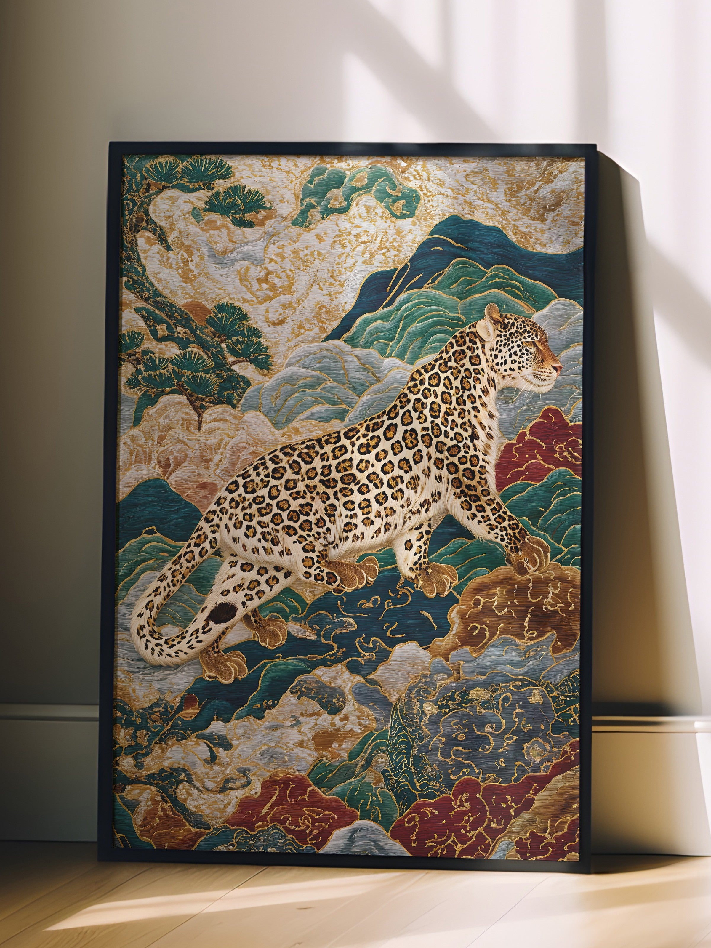 Duvar Tablosu, Siyah Çerçeveli Tablo ve Poster, Ritüel Serisi, Leopar Tablo, NO:115250