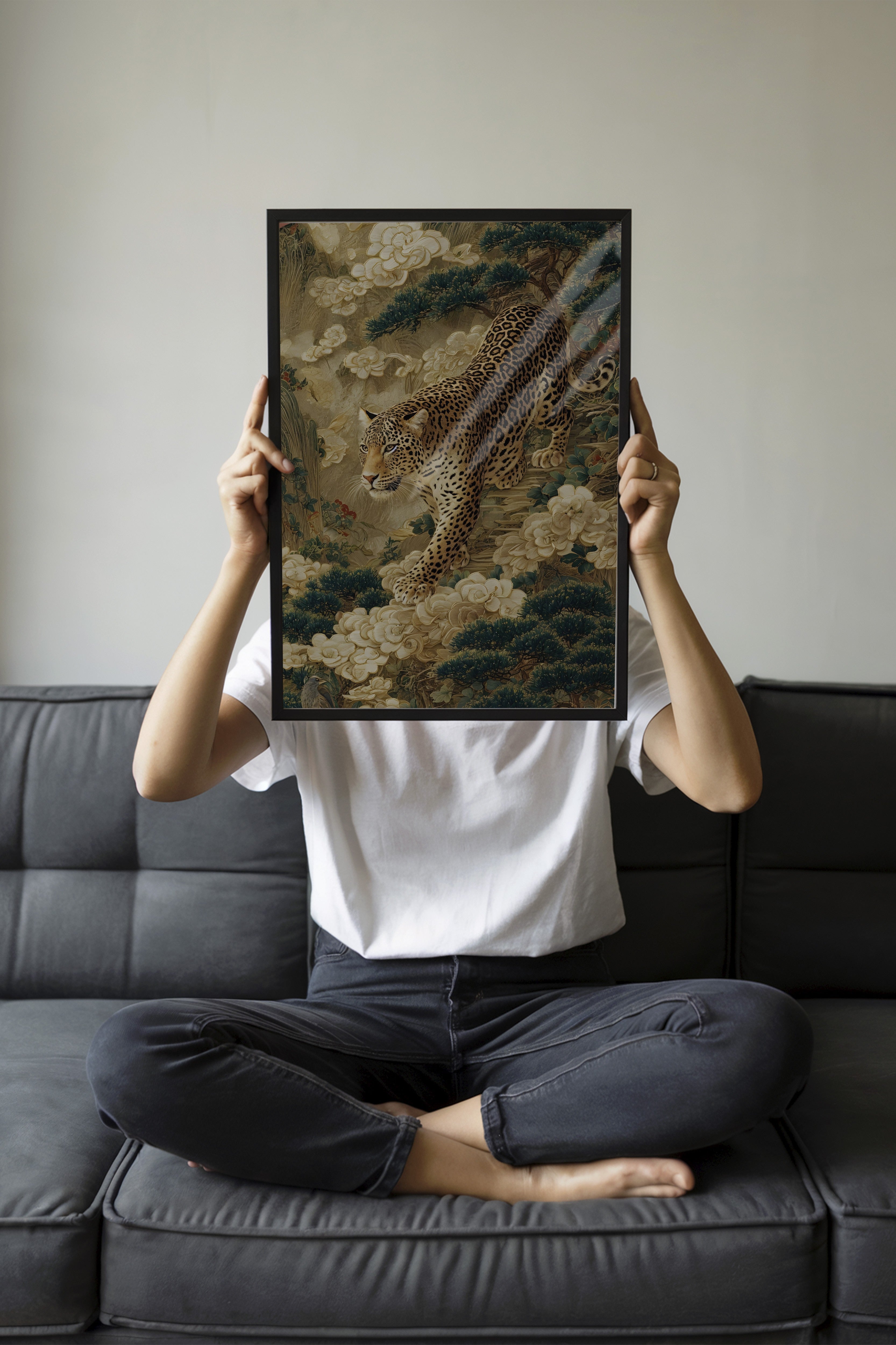 Duvar Tablosu, Siyah Çerçeveli Tablo ve Poster, Ritüel Serisi, Leopar Tablo, NO:115251