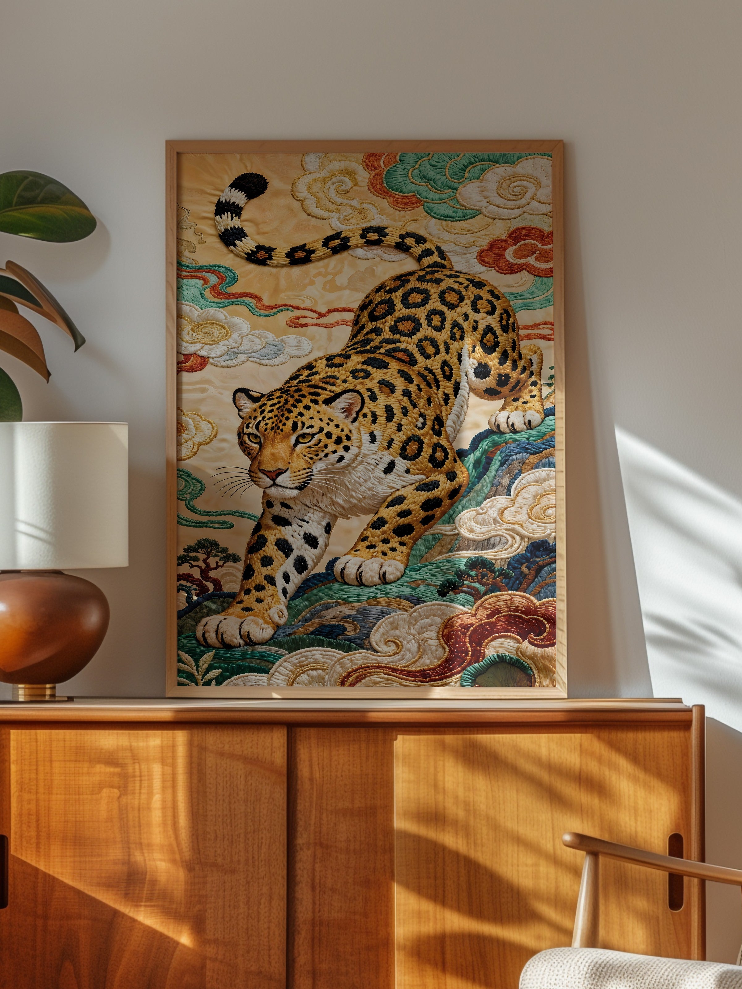 Duvar Tablosu, Ahşap Çerçeveli Tablo ve Poster, Ritüel Serisi, Leopar Tablo, NO:115253