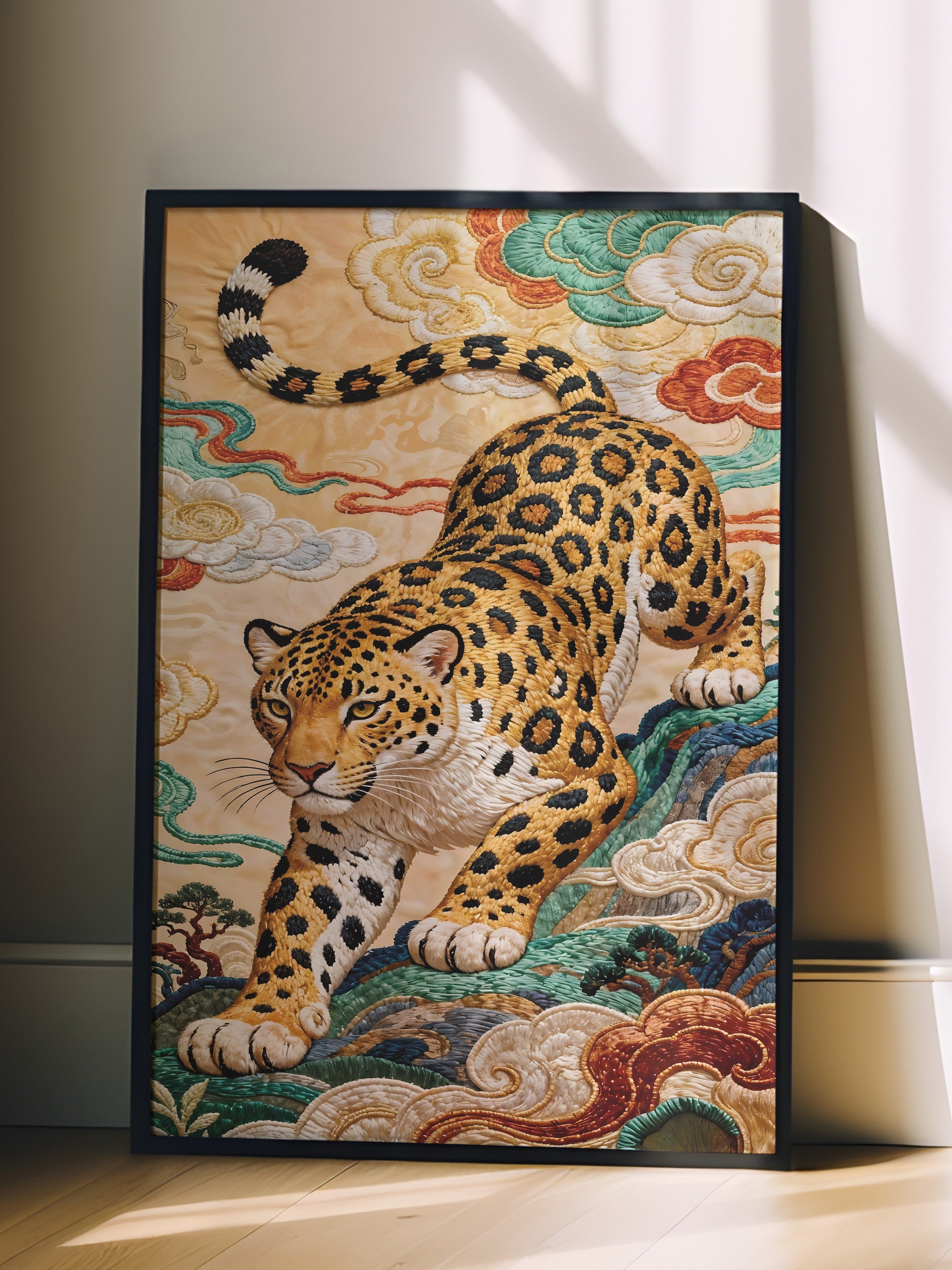 Duvar Tablosu, Siyah Çerçeveli Tablo ve Poster, Ritüel Serisi, Leopar Tablo, NO:115253