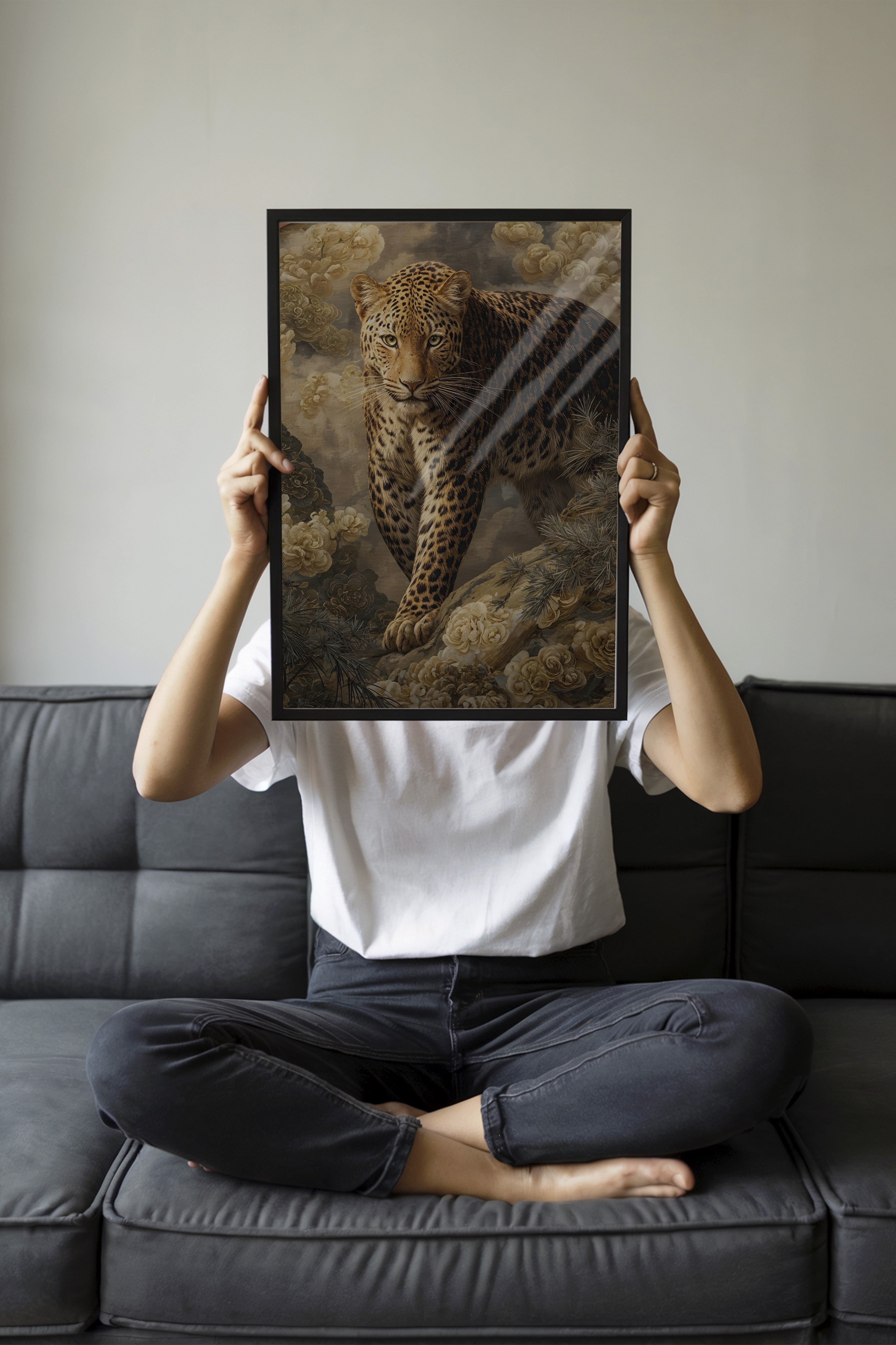 Duvar Tablosu, Siyah Çerçeveli Tablo ve Poster, Ritüel Serisi, Leopar Tablo, NO:115254