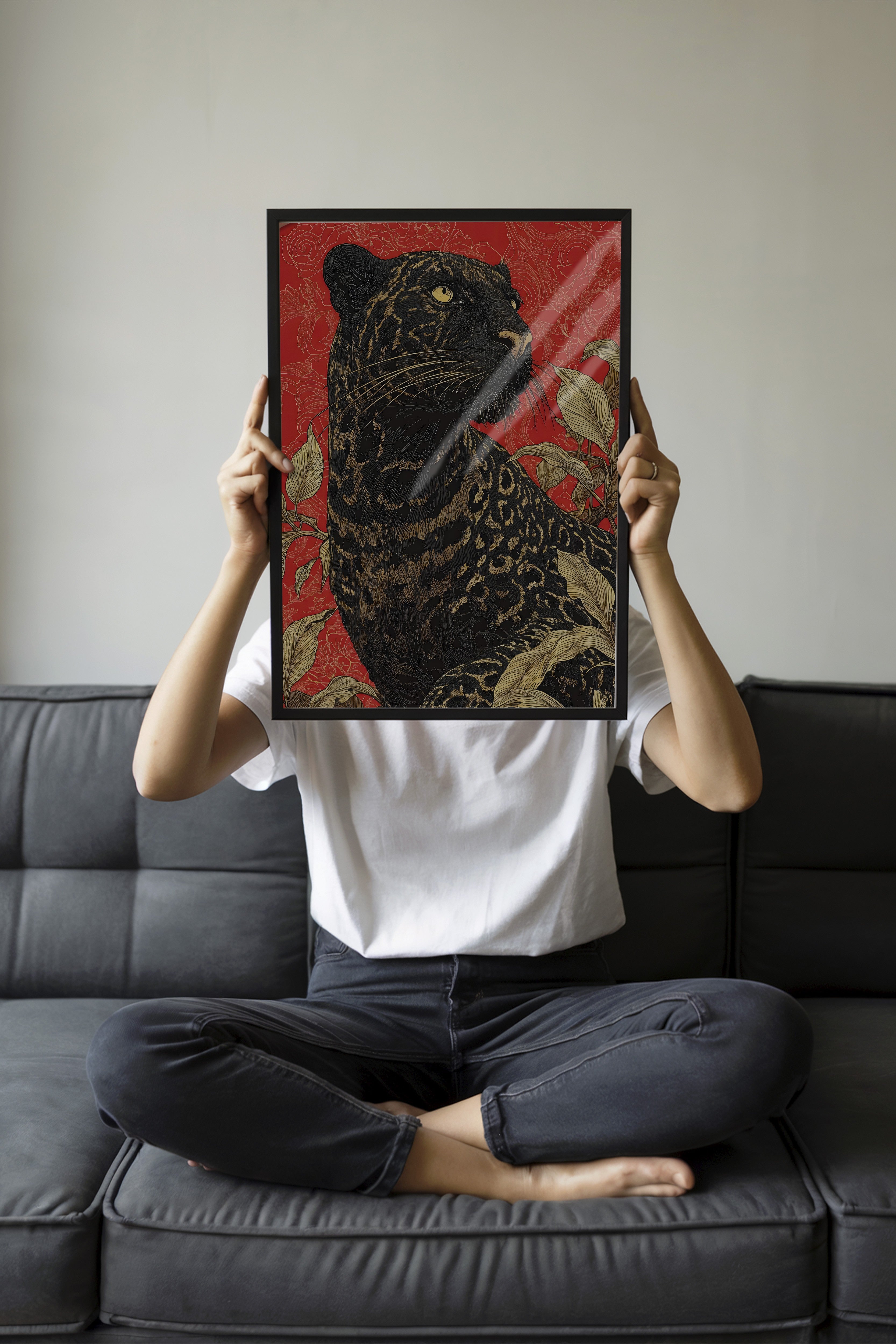 Duvar Tablosu, Siyah Çerçeveli Tablo ve Poster, Ritüel Serisi, Leopar Tablo, NO:115265