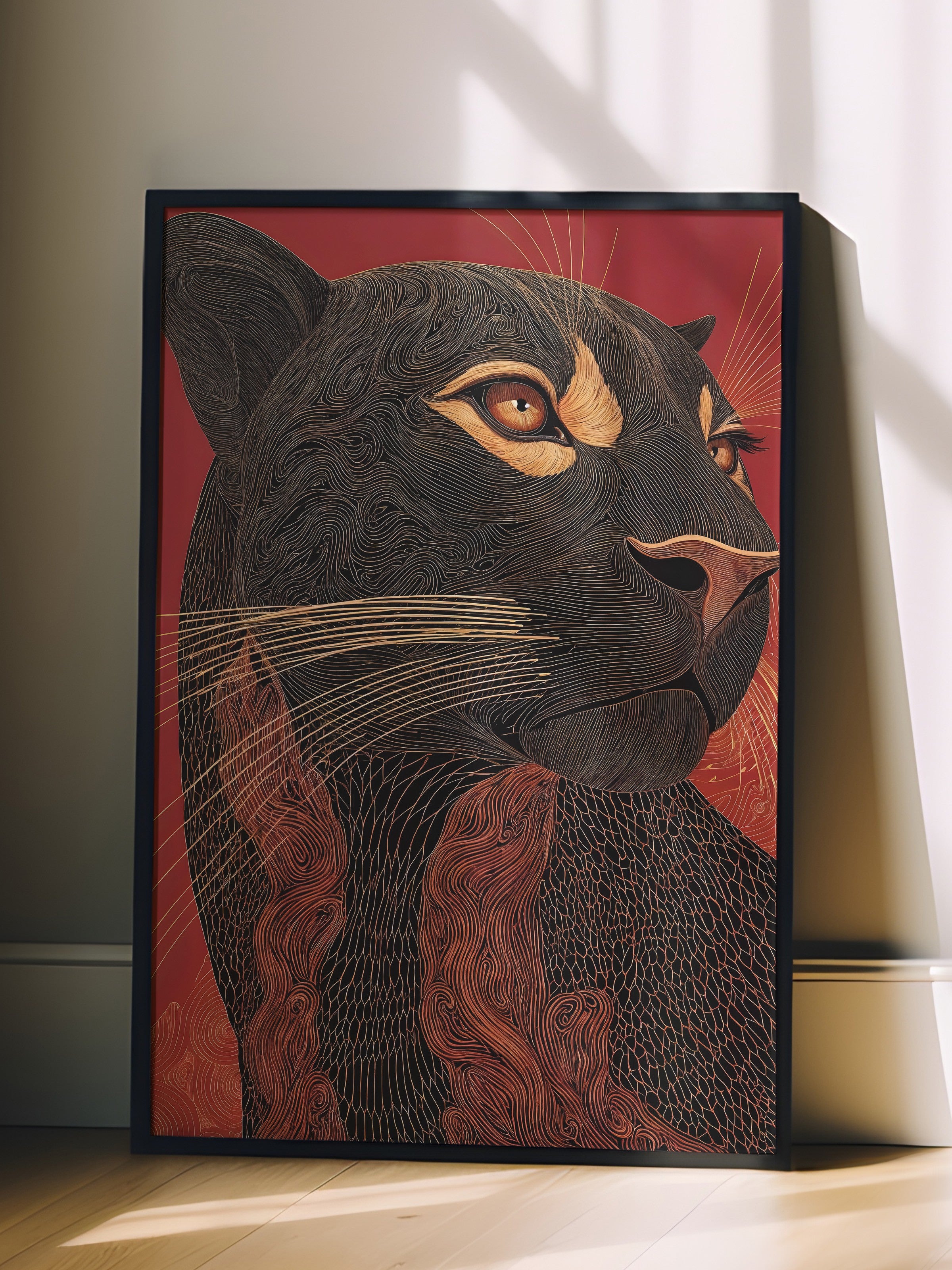 Duvar Tablosu, Siyah Çerçeveli Tablo ve Poster, Ritüel Serisi, Leopar Tablo, NO:115267