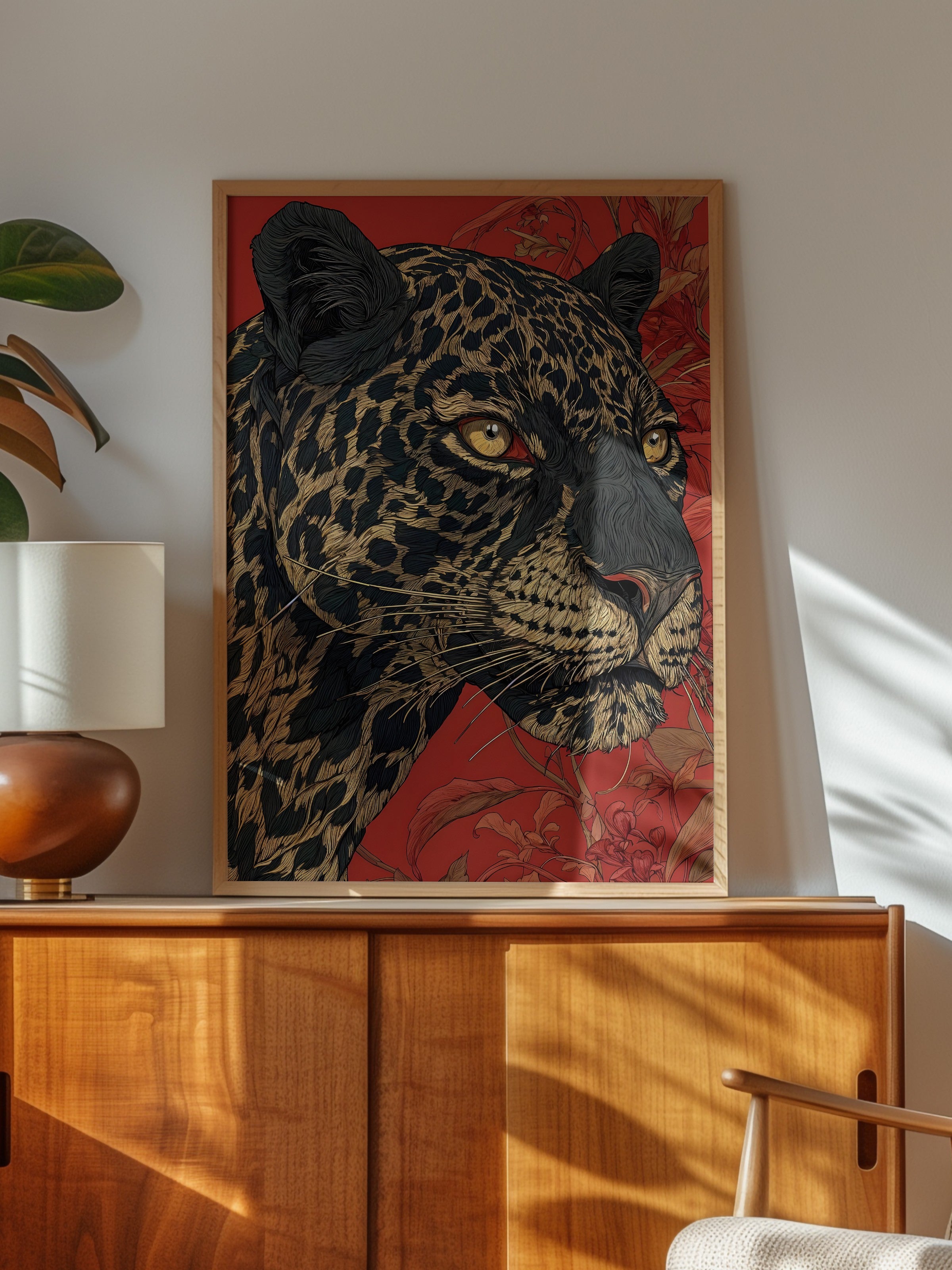 Duvar Tablosu, Ahşap Çerçeveli Tablo ve Poster, Ritüel Serisi, Leopar Tablo, NO:115268