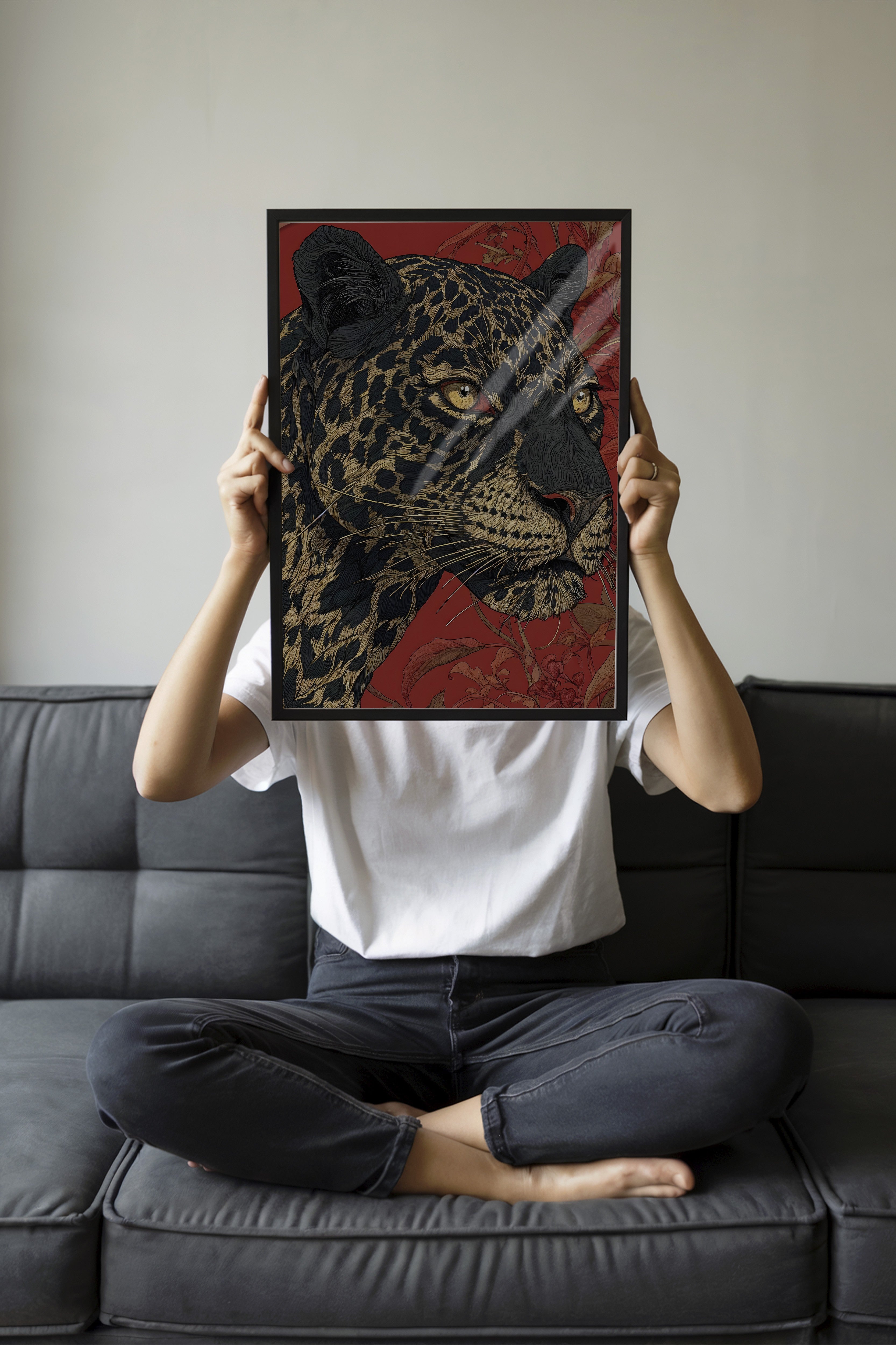 Duvar Tablosu, Siyah Çerçeveli Tablo ve Poster, Ritüel Serisi, Leopar Tablo, NO:115268