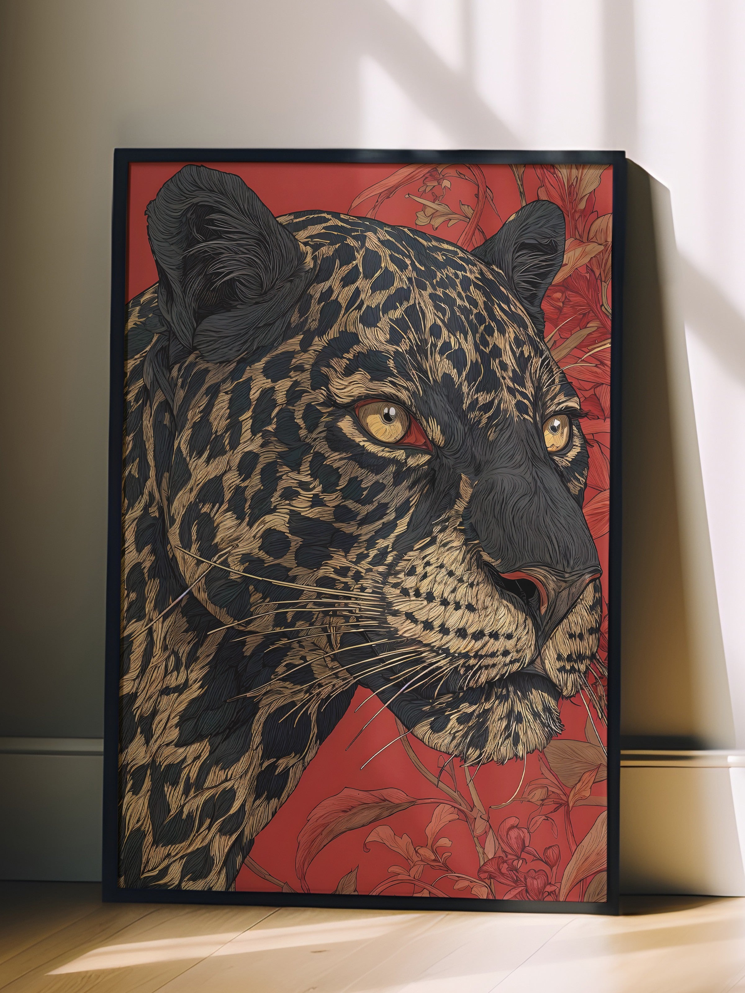 Duvar Tablosu, Siyah Çerçeveli Tablo ve Poster, Ritüel Serisi, Leopar Tablo, NO:115268