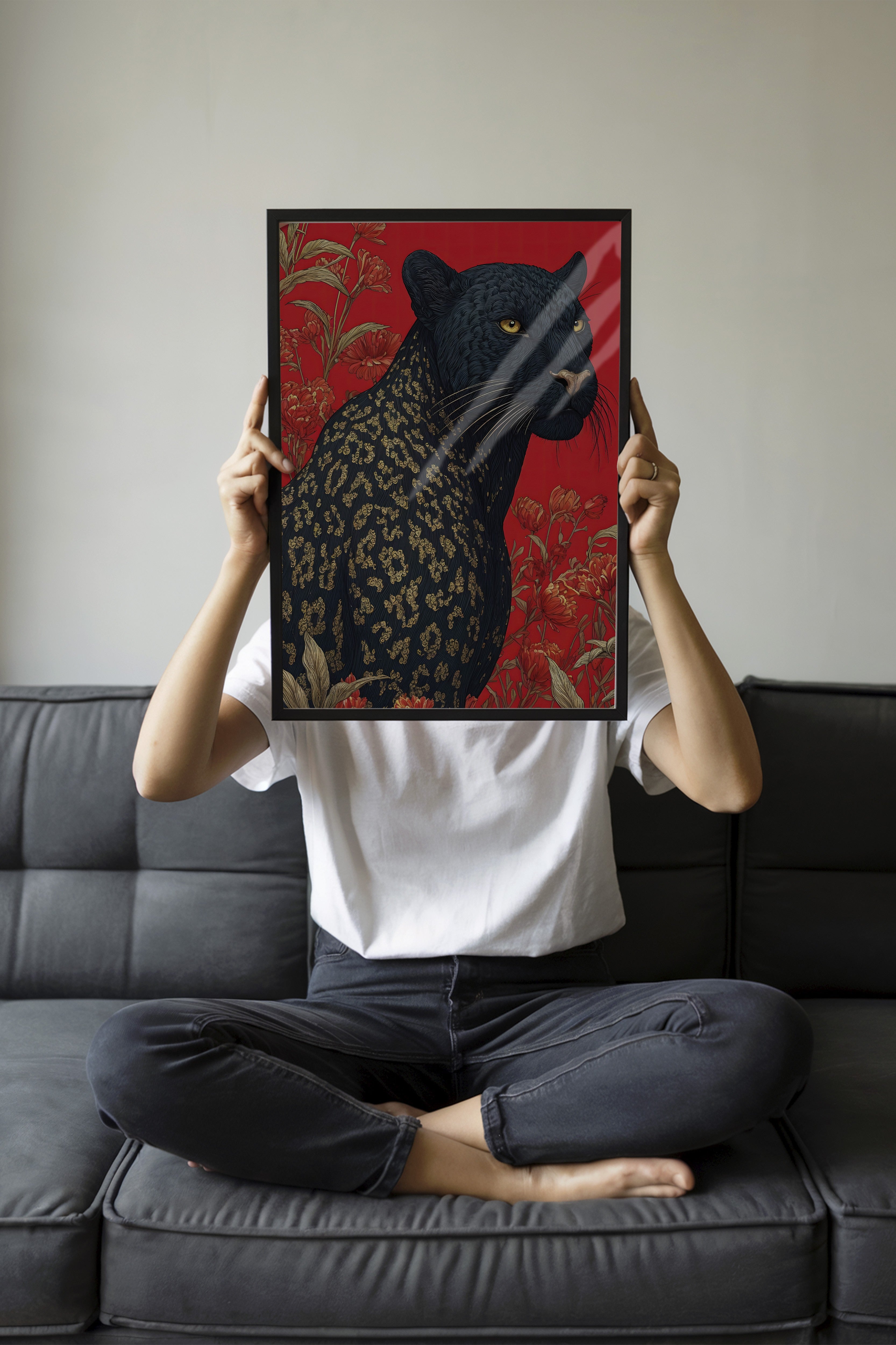 Duvar Tablosu, Siyah Çerçeveli Tablo ve Poster, Ritüel Serisi, Leopar Tablo, NO:115269