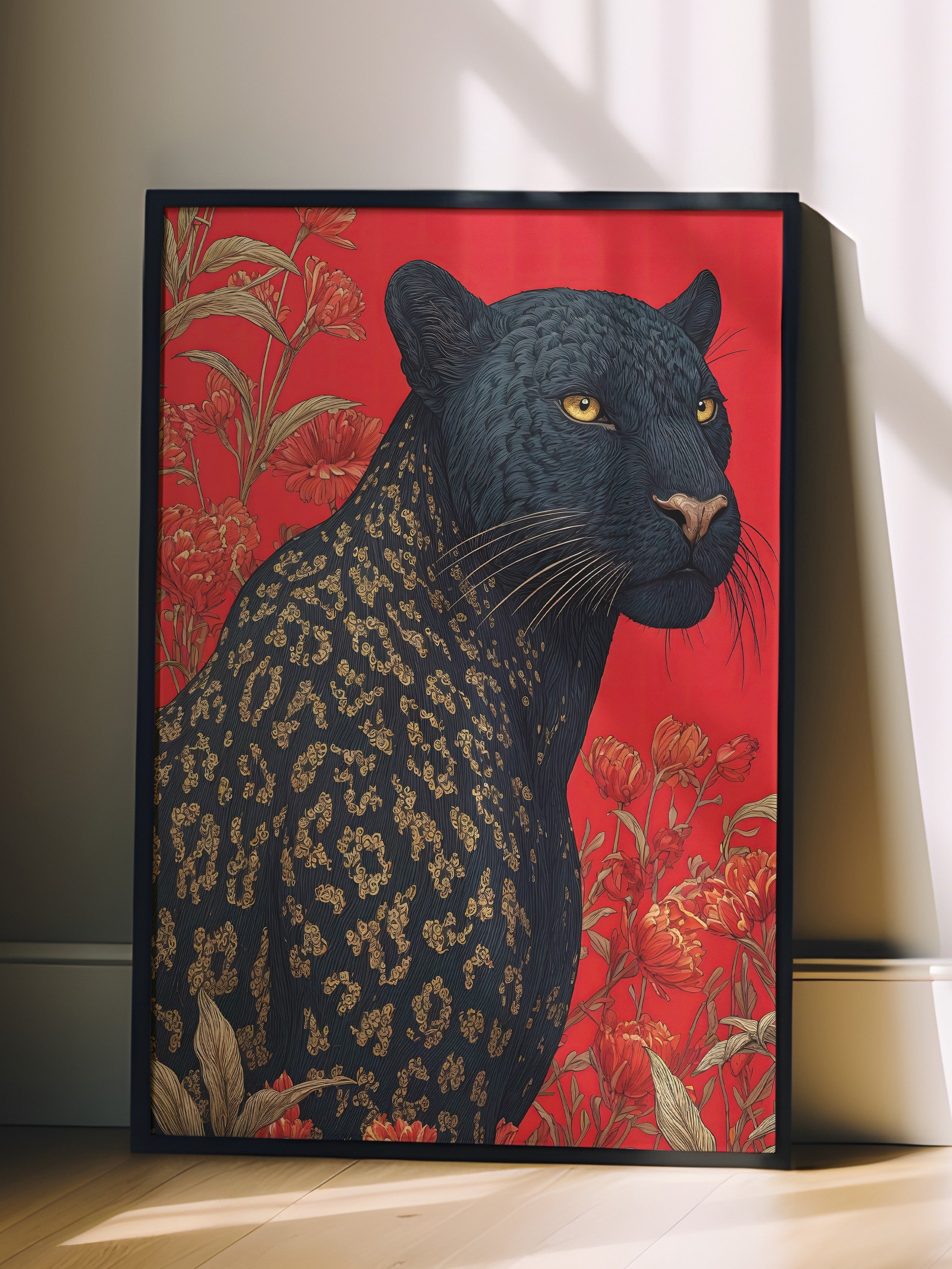 Duvar Tablosu, Siyah Çerçeveli Tablo ve Poster, Ritüel Serisi, Leopar Tablo, NO:115269
