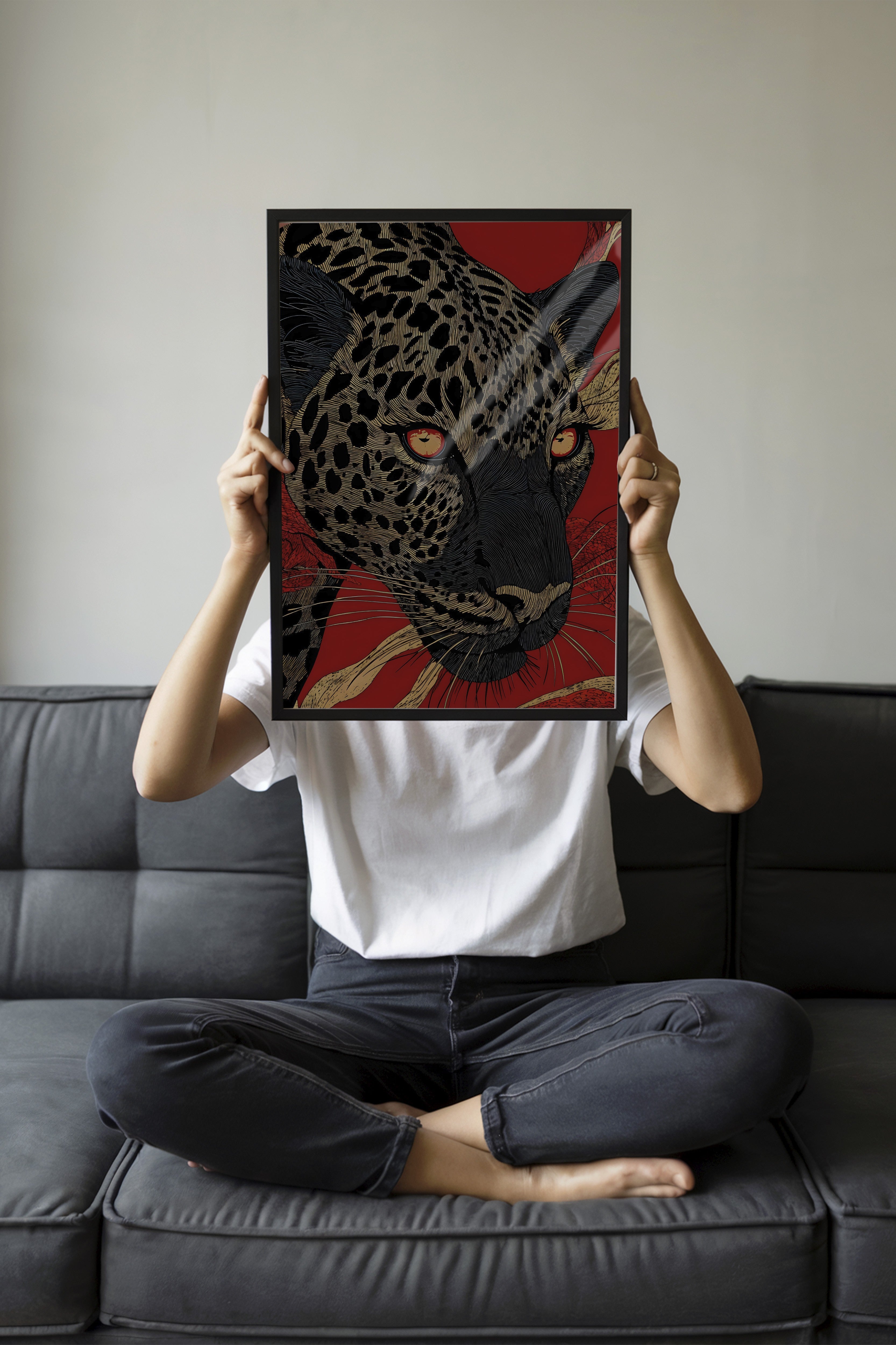 Duvar Tablosu, Siyah Çerçeveli Tablo ve Poster, Ritüel Serisi, Leopar Tablo, NO:115270