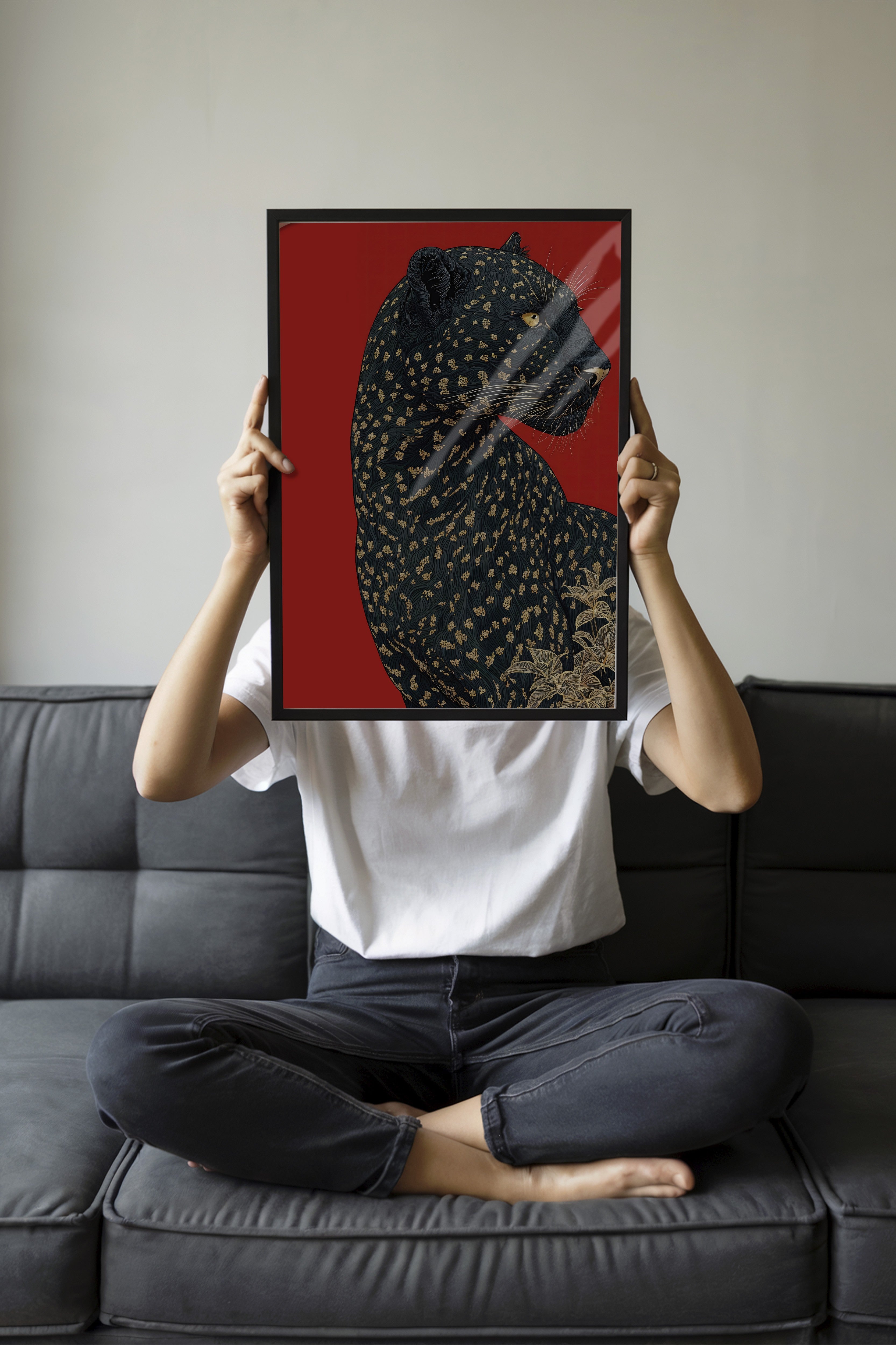 Duvar Tablosu, Siyah Çerçeveli Tablo ve Poster, Ritüel Serisi, Leopar Tablo, NO:115272