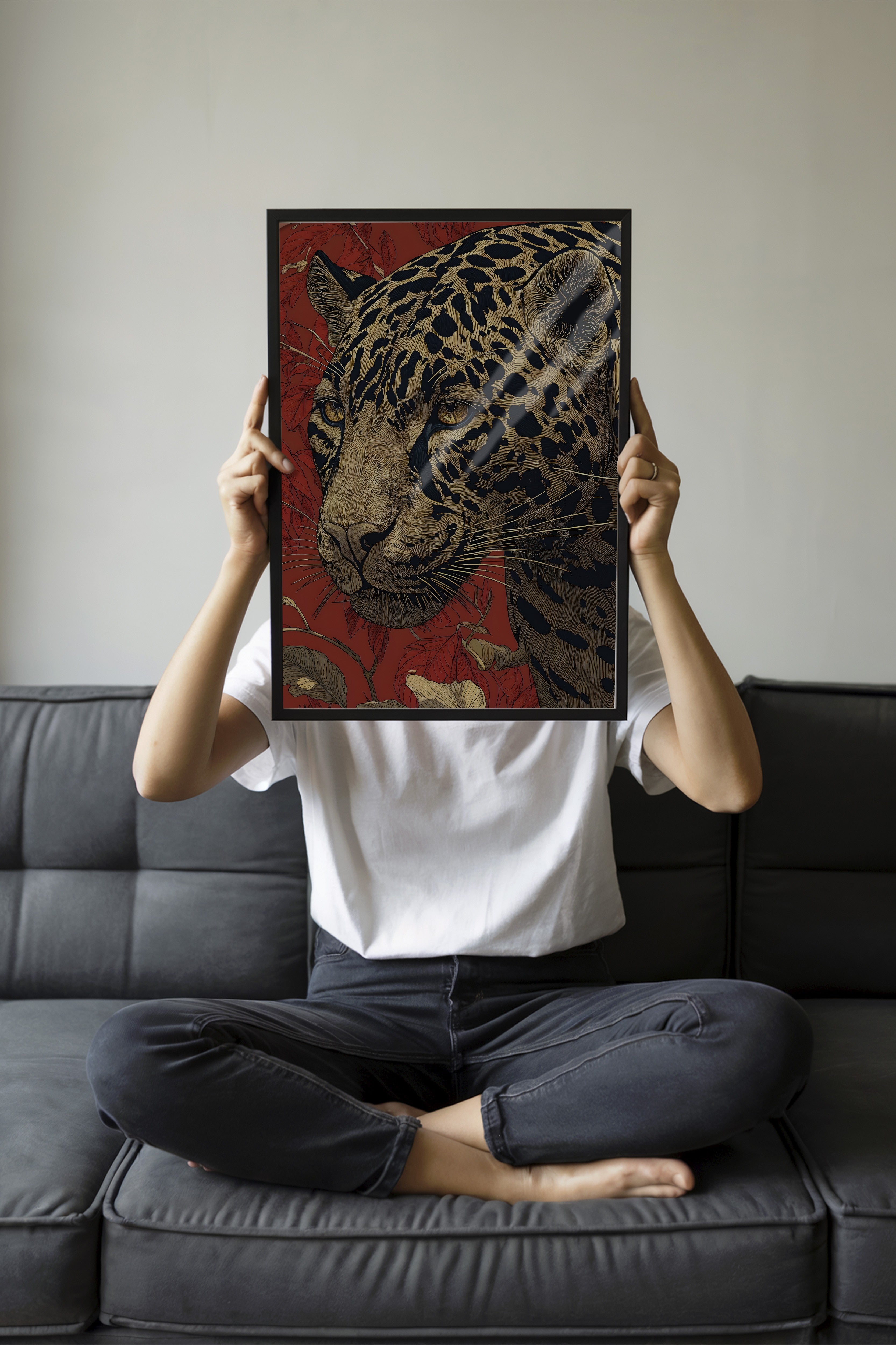 Duvar Tablosu, Siyah Çerçeveli Tablo ve Poster, Ritüel Serisi, Leopar Tablo, NO:115273