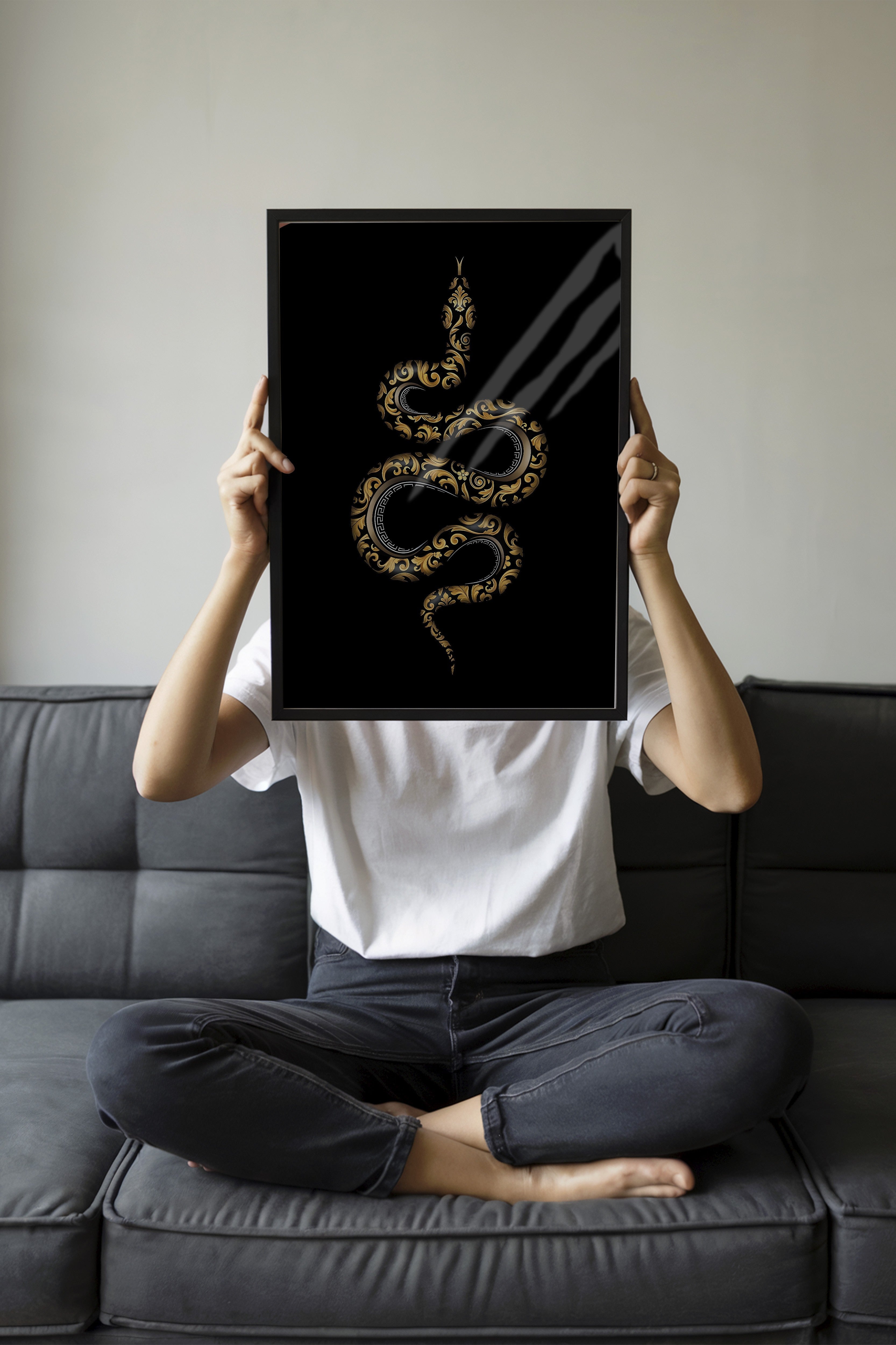 Duvar Tablosu, Siyah Çerçeveli Tablo ve Poster, Ritüel Serisi, Yılan Tablo, NO:115263