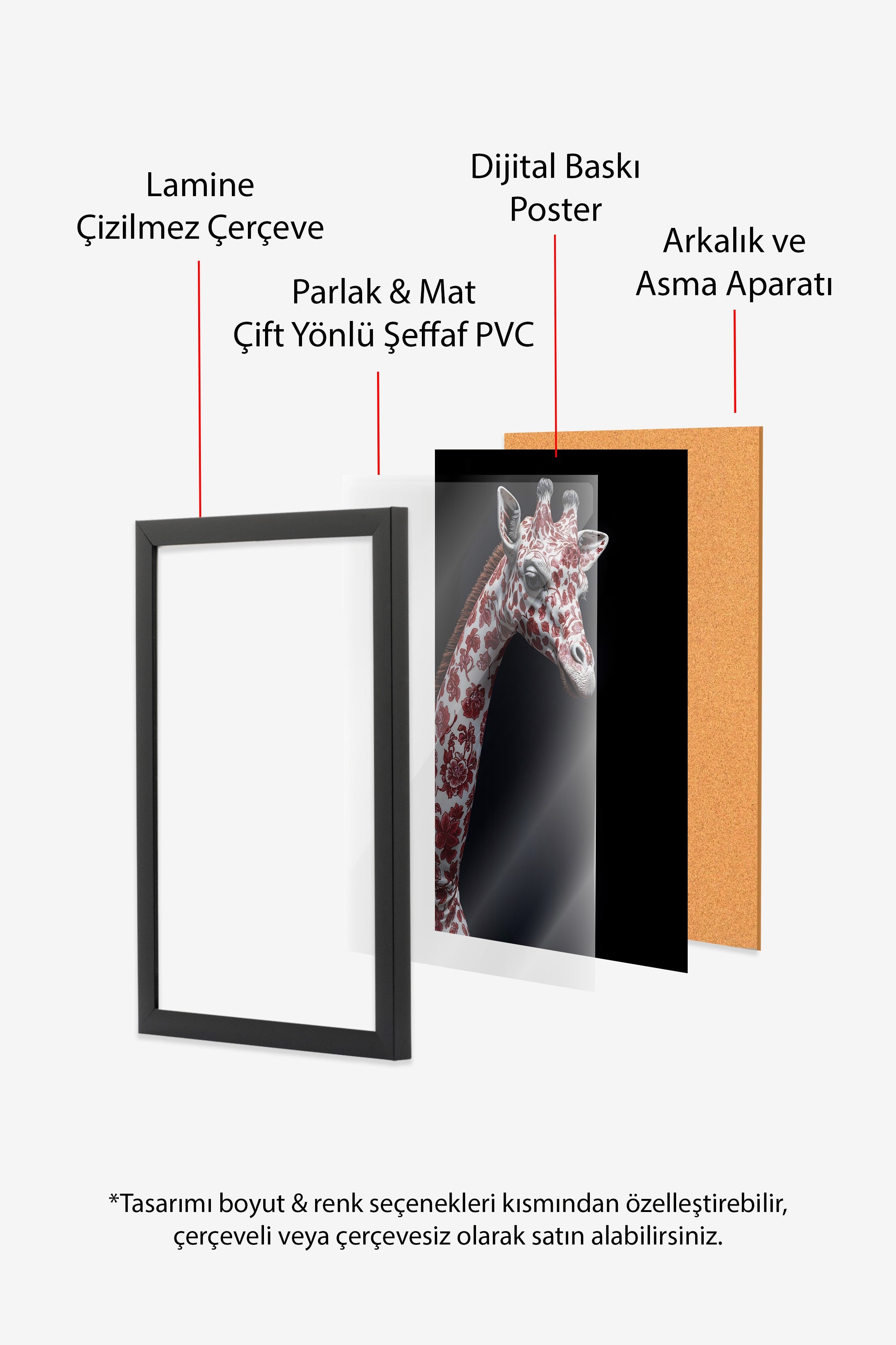 Duvar Tablosu, Siyah Çerçeveli Tablo ve Poster, Ritüel Serisi, Zürafa Tablo, NO:115260