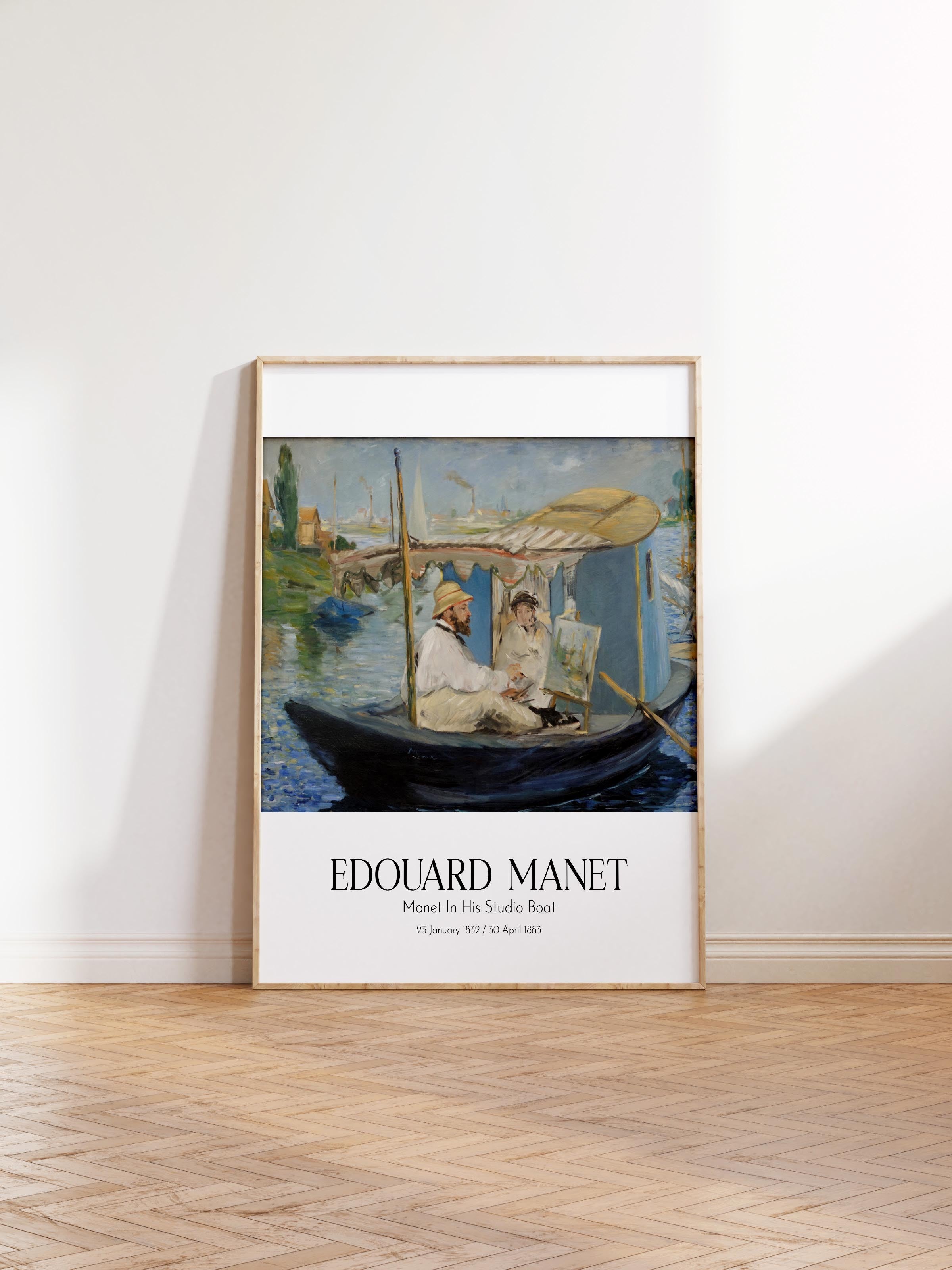 Edouard Manet - Monet In His Studio Boat, Ahşap Çerçeveli Tablo, Sanat Serisi NO:111679