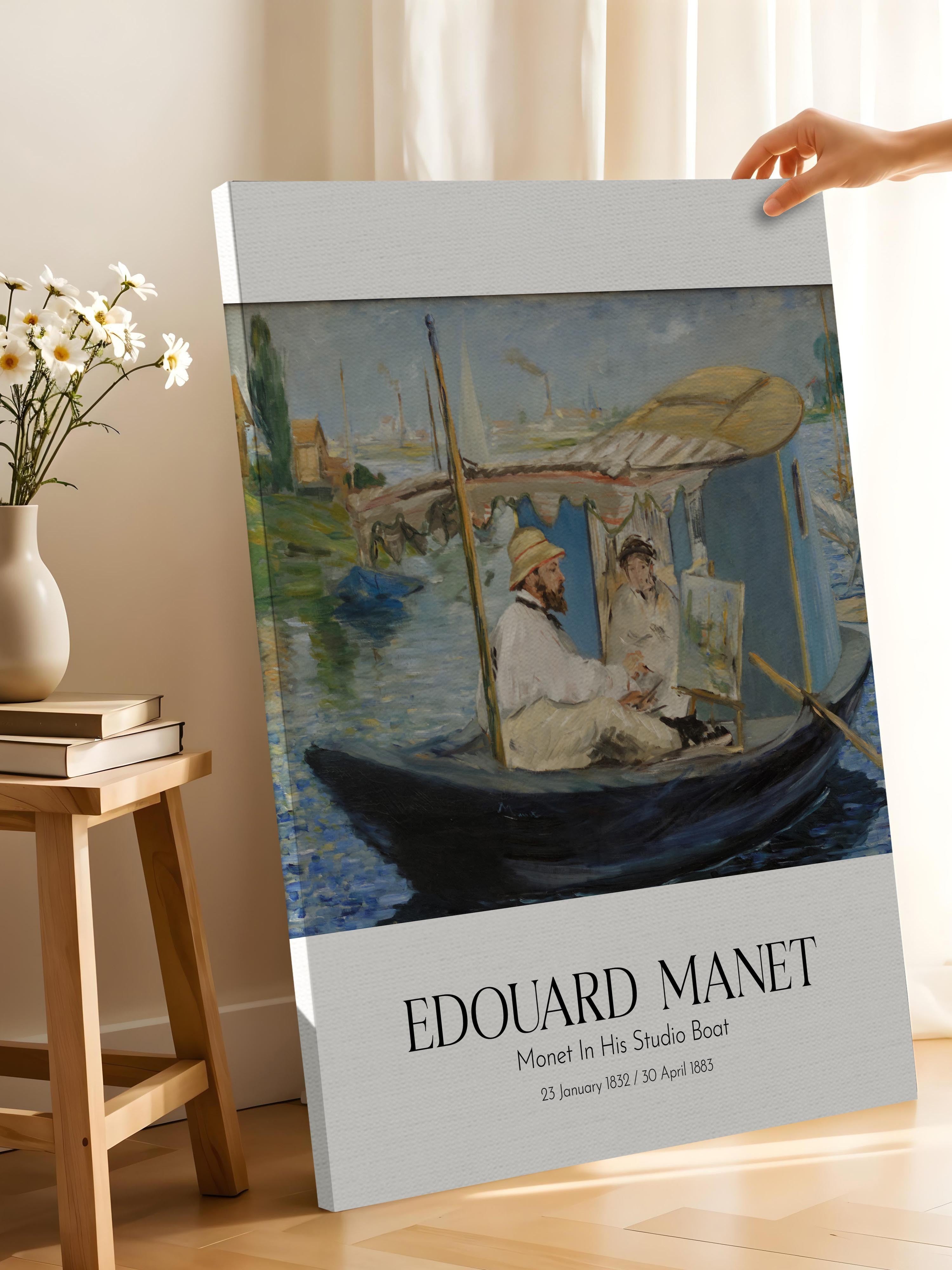 Edouard Manet - Monet In His Studio Boat, Kanvas Tablo, Sanat Serisi NO:111679