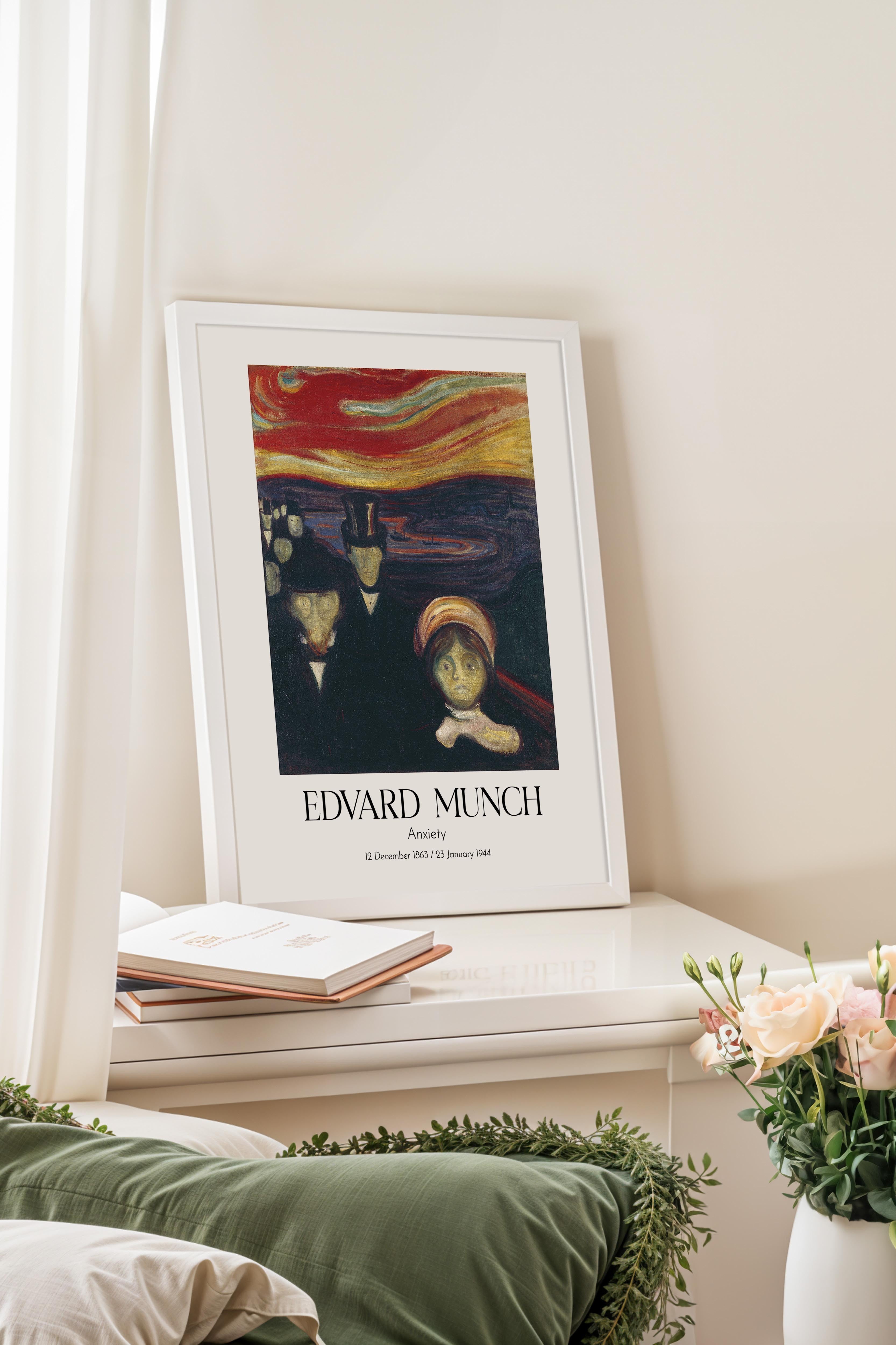 Edvard Munch - Anxiety, Beyaz Çerçeveli Tablo, Sanat Serisi NO:111705