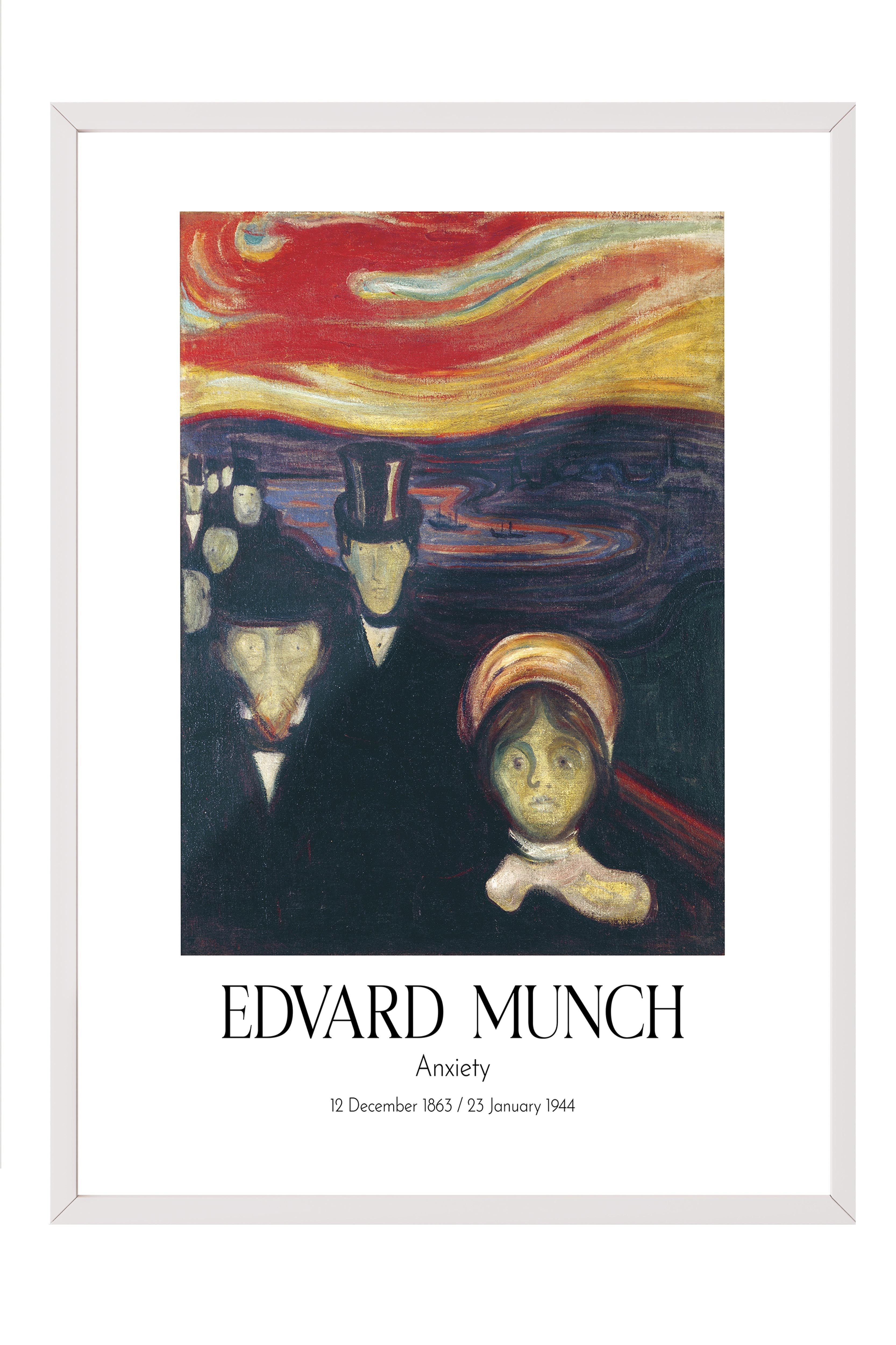 Edvard Munch - Anxiety, Beyaz Çerçeveli Tablo, Sanat Serisi NO:111705