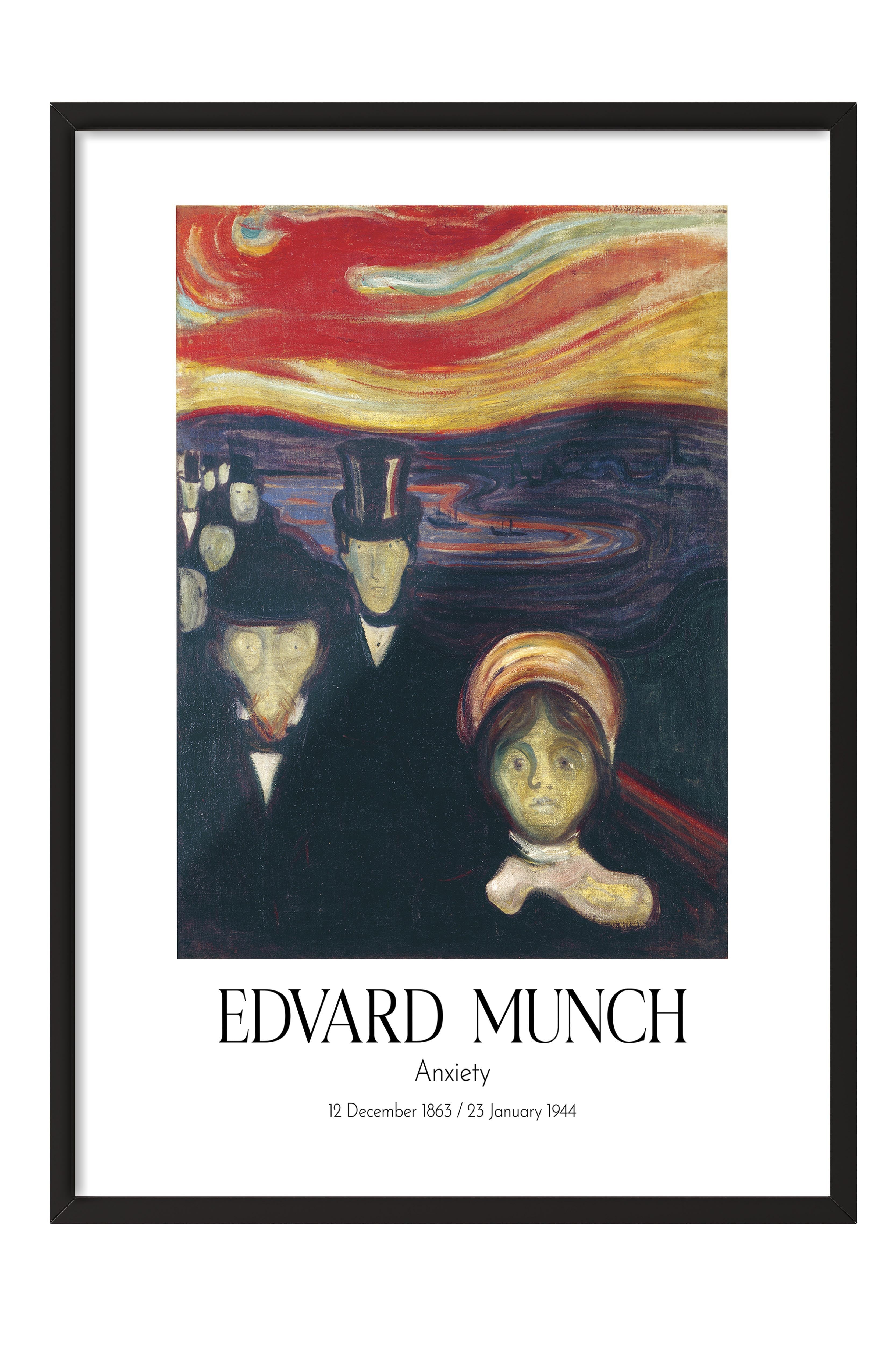 Edvard Munch - Anxiety, Siyah Çerçeveli Tablo, Sanat Serisi NO:111705