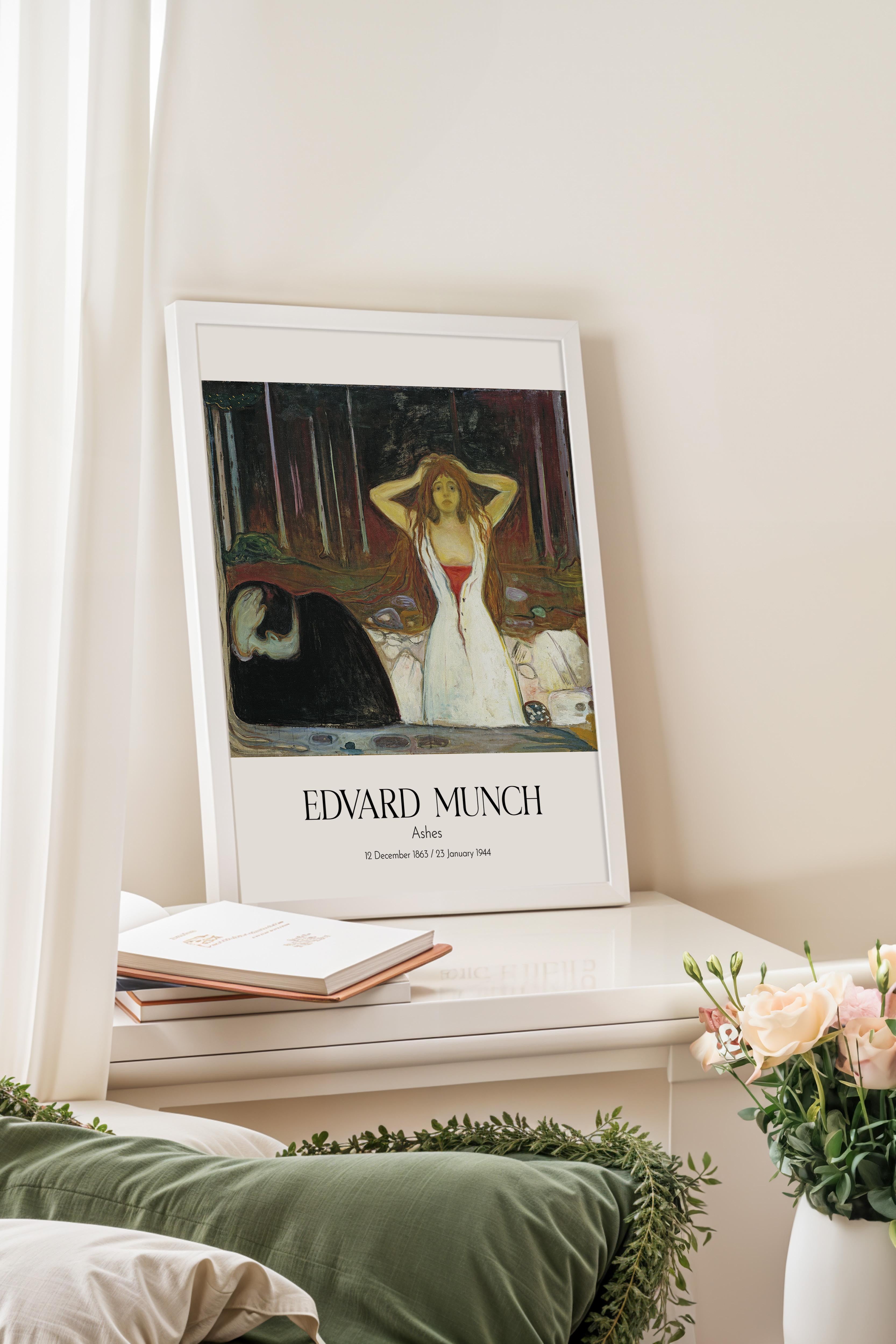 Edvard Munch - Ashes, Beyaz Çerçeveli Tablo, Sanat Serisi NO:111706