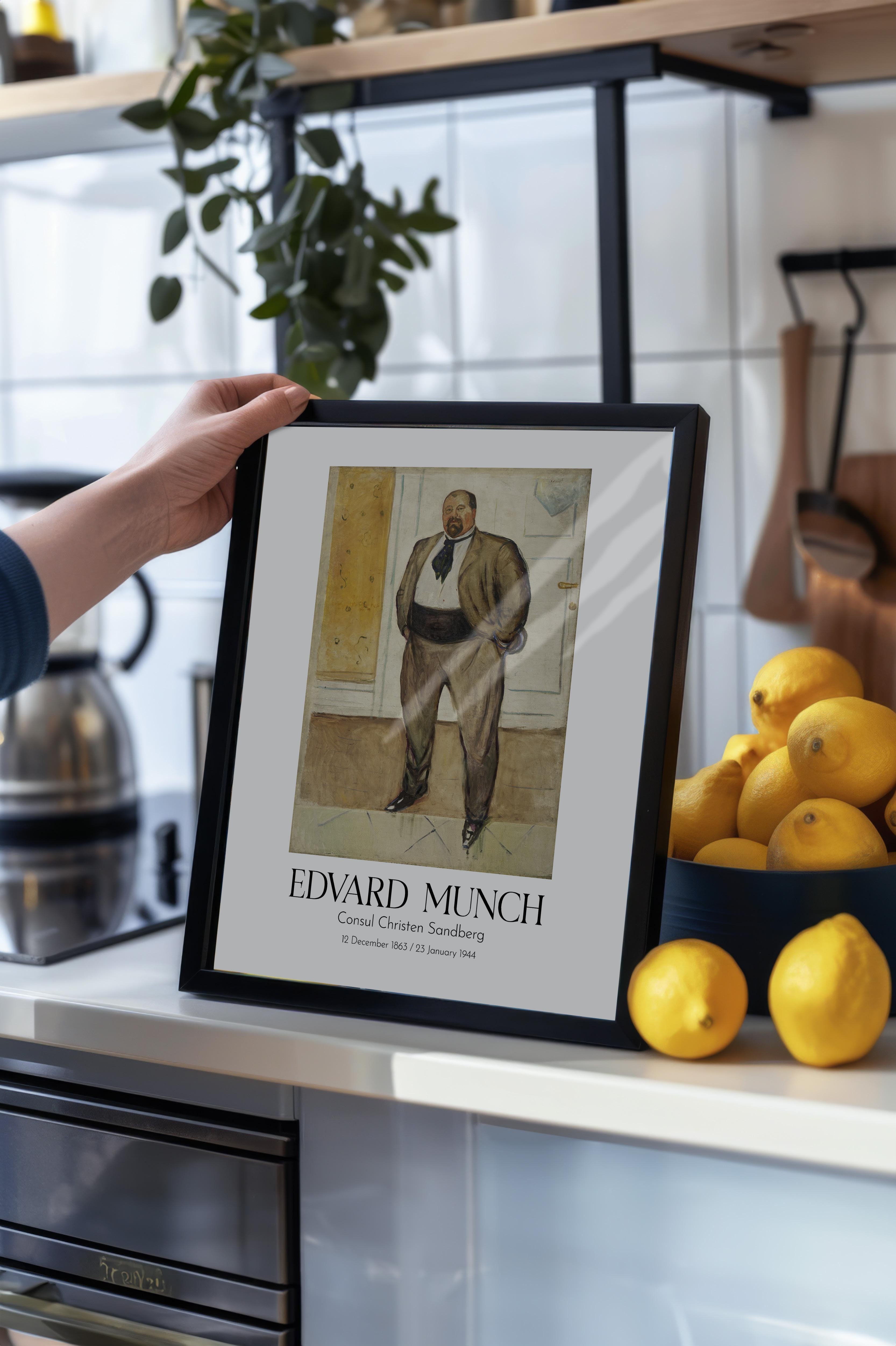 Edvard Munch - Consul Christen Sandberg, Siyah Çerçeveli Tablo, Sanat Serisi NO:111708