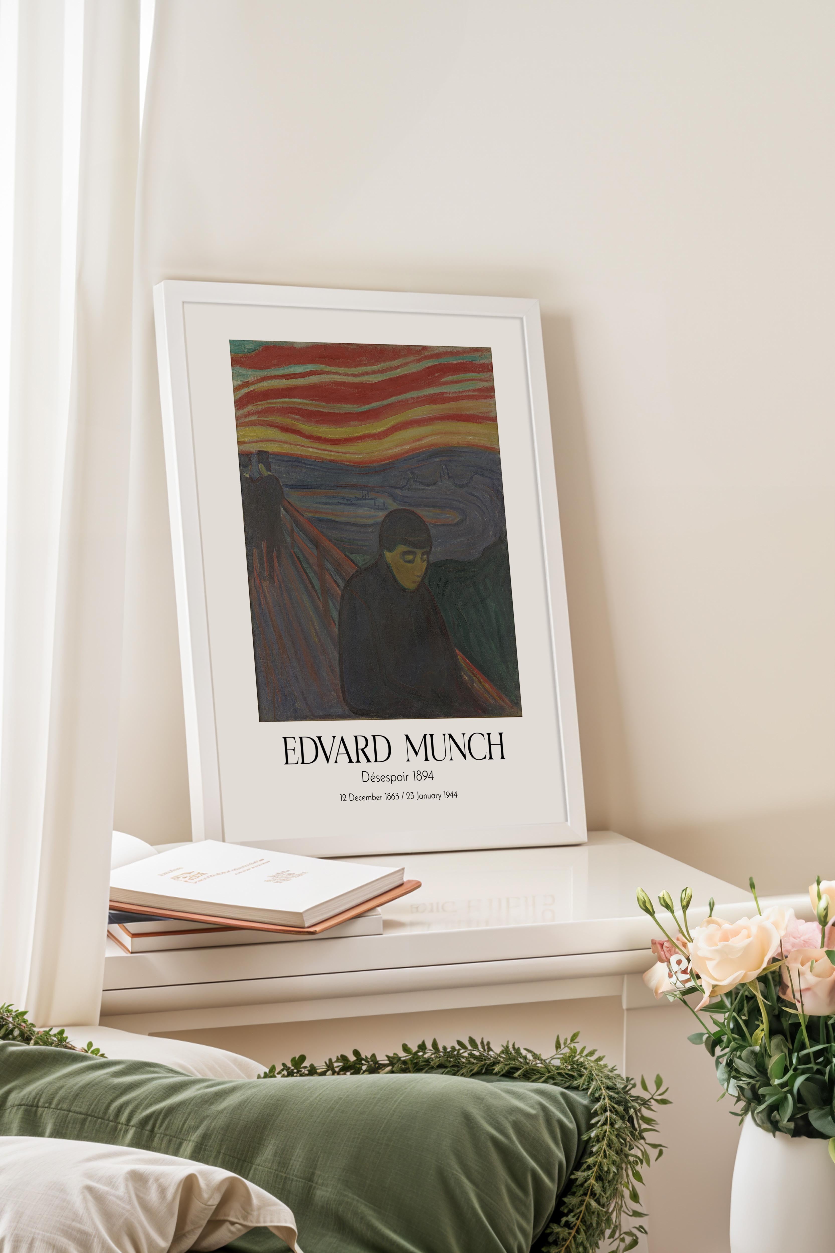 Edvard Munch - Désespoir 1894, Beyaz Çerçeveli Tablo, Sanat Serisi NO:111710