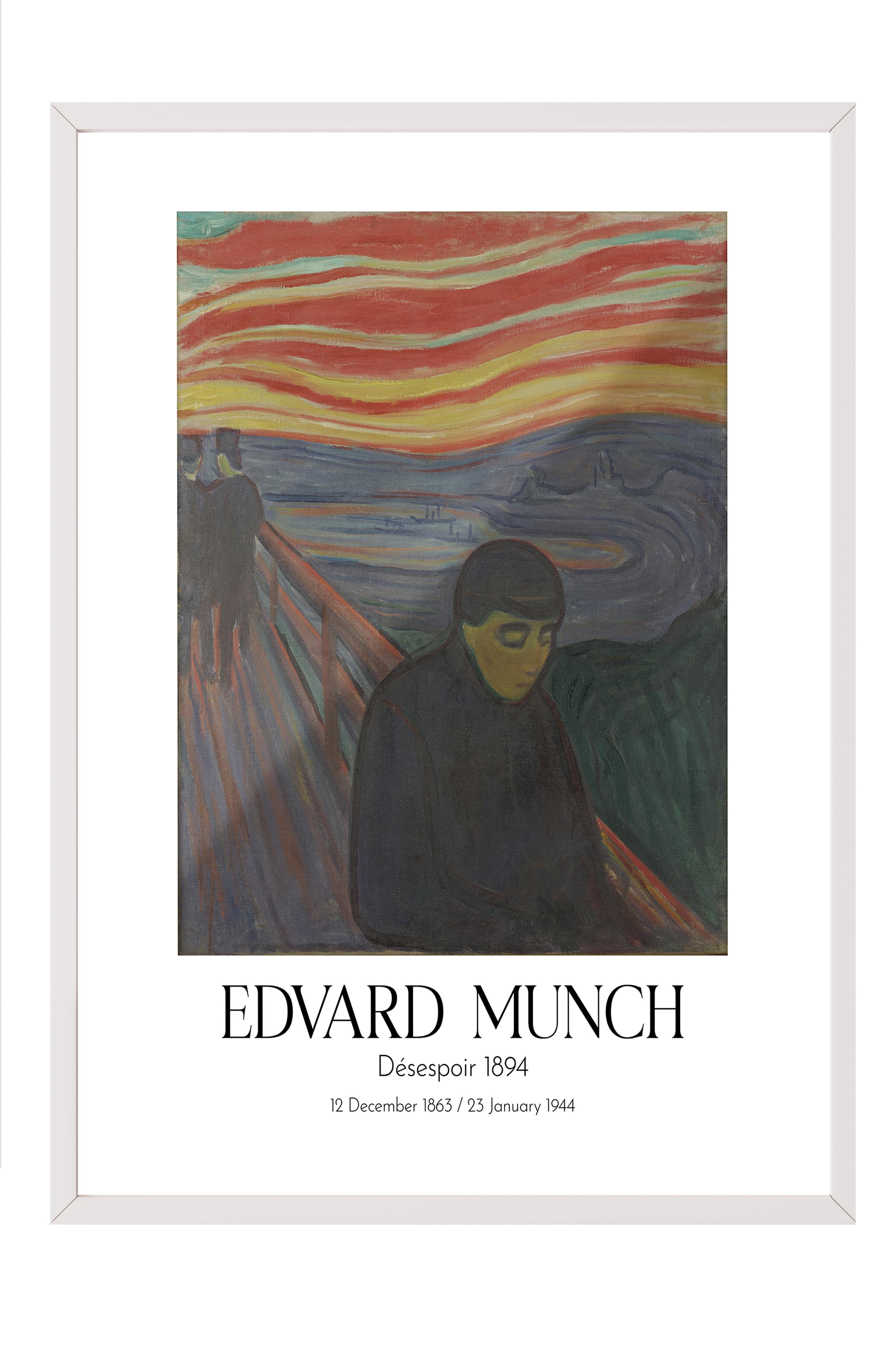 Edvard Munch - Désespoir 1894, Beyaz Çerçeveli Tablo, Sanat Serisi NO:111710