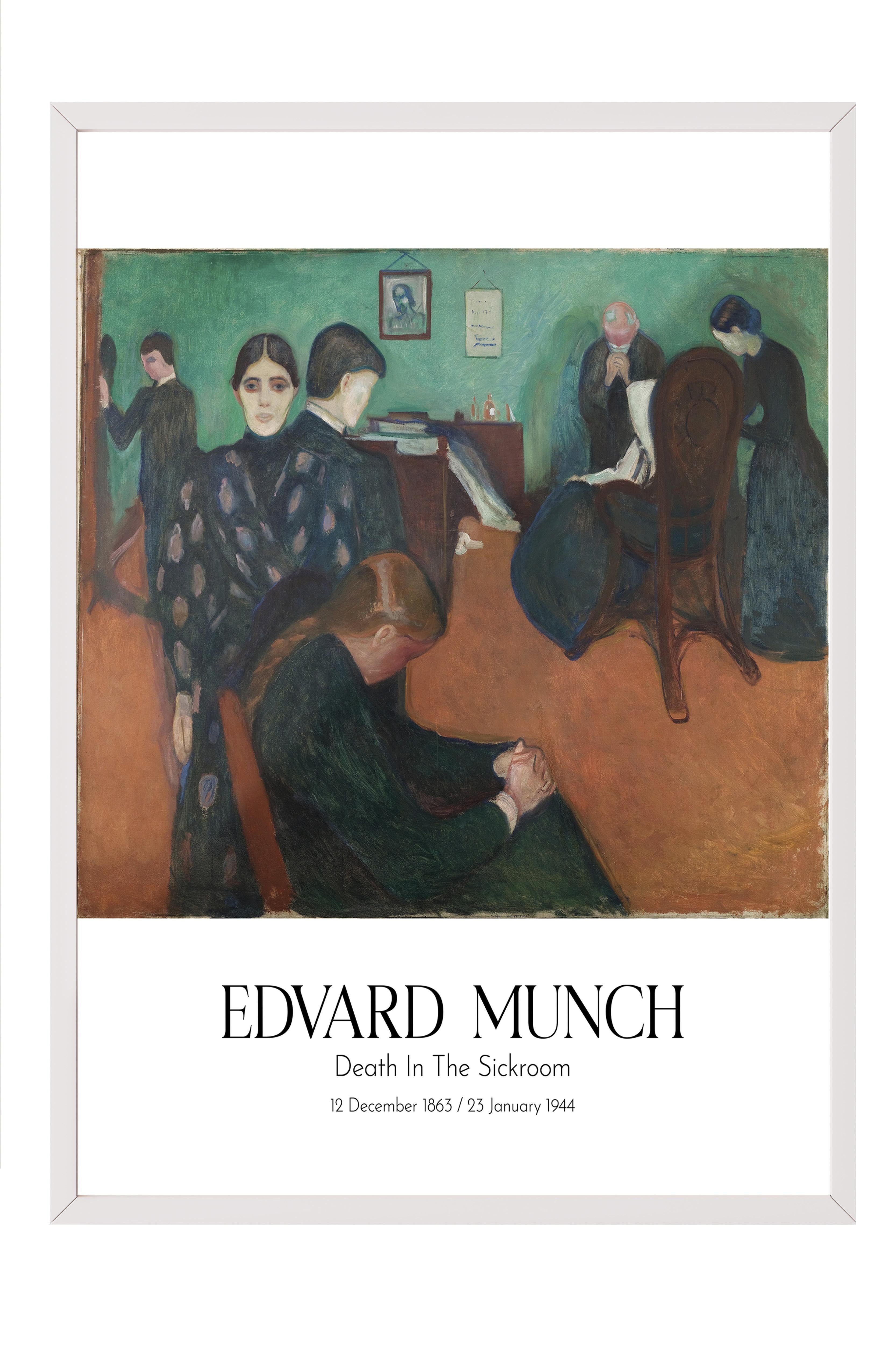 Edvard Munch - Death In The Sickroom, Beyaz Çerçeveli Tablo, Sanat Serisi NO:111709